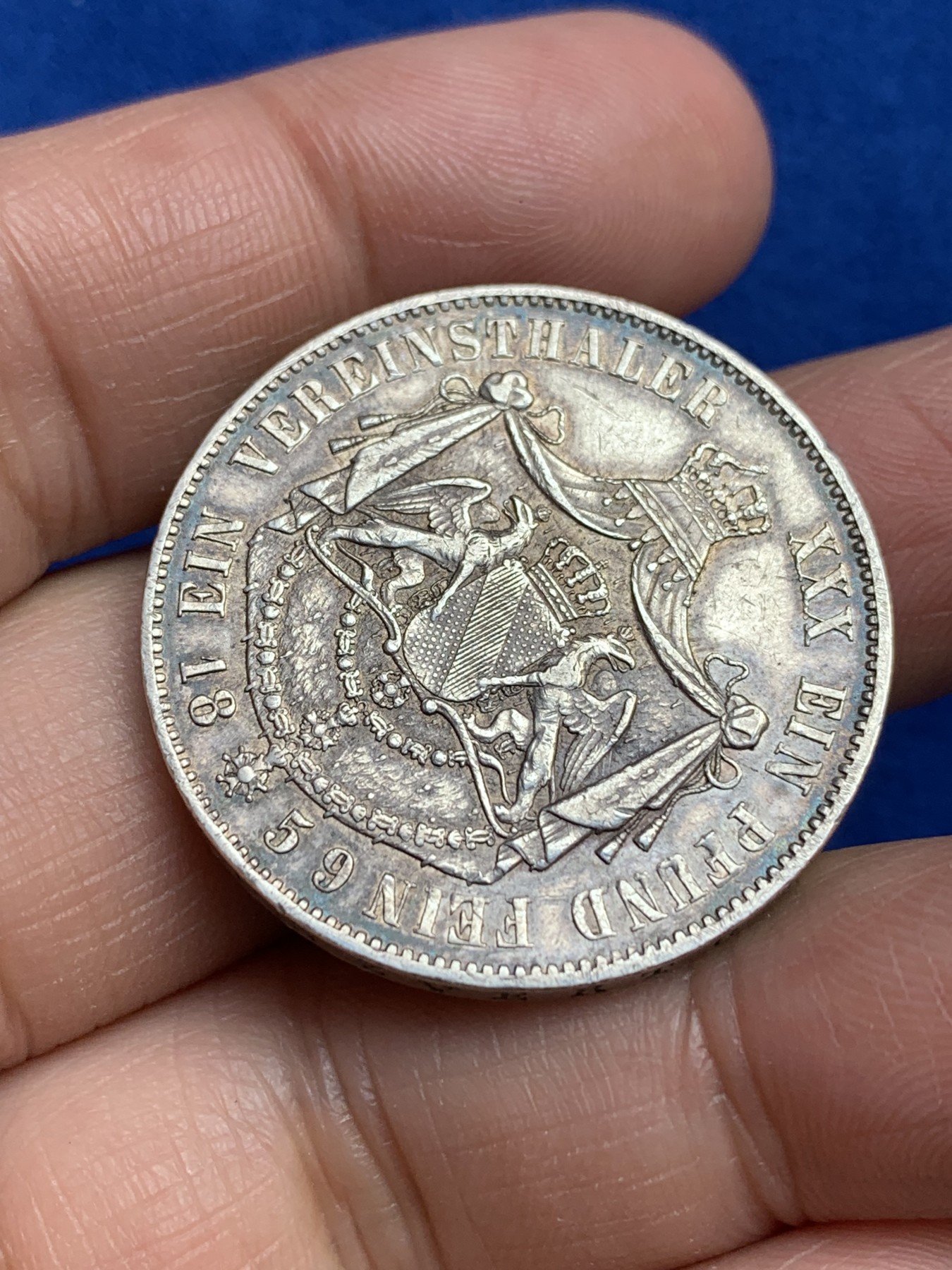 《竞宝斋》第244场-周日，周一 新年开场 (全场包邮) 德国 1859年 巴登1泰勒银币，原味欧陆包浆，好品难觅