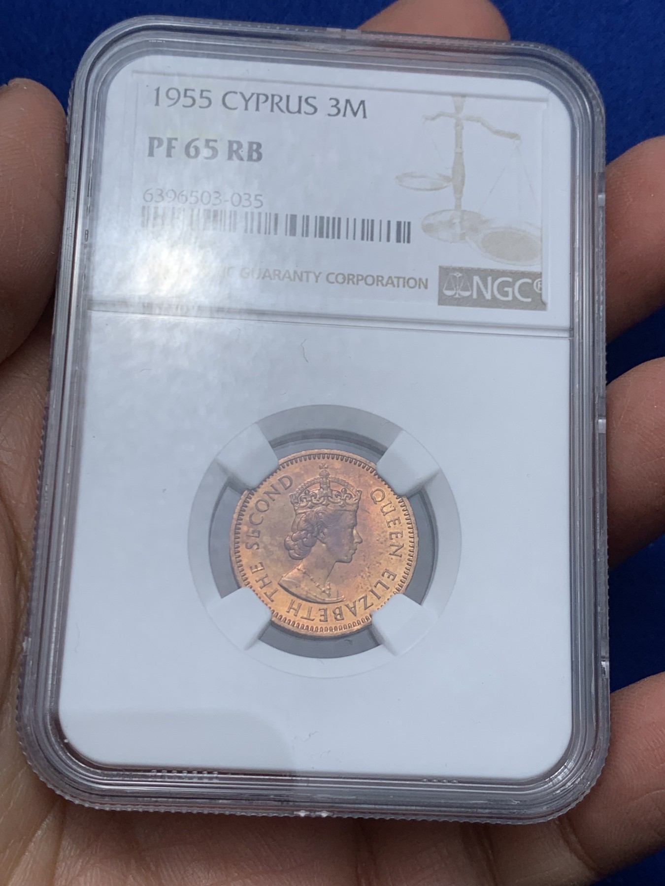 《竞宝斋》第244场-周日，周一 新年开场 (全场包邮) 1955年塞浦路斯5枚套，NGC盒子连号，伊利沙白女王经典形态 ，带原盒