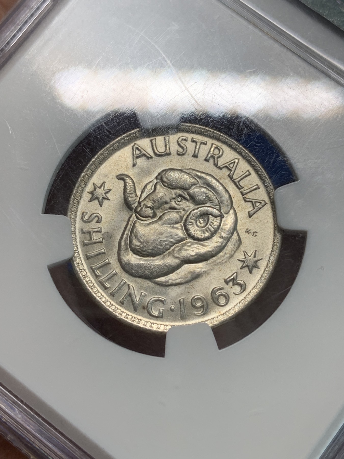 《竞宝斋》第244场-周日，周一 新年开场 (全场包邮) NGC MS65 澳大利亚1963年伊丽莎白女王绵羊1先令银币 老盒 65高分