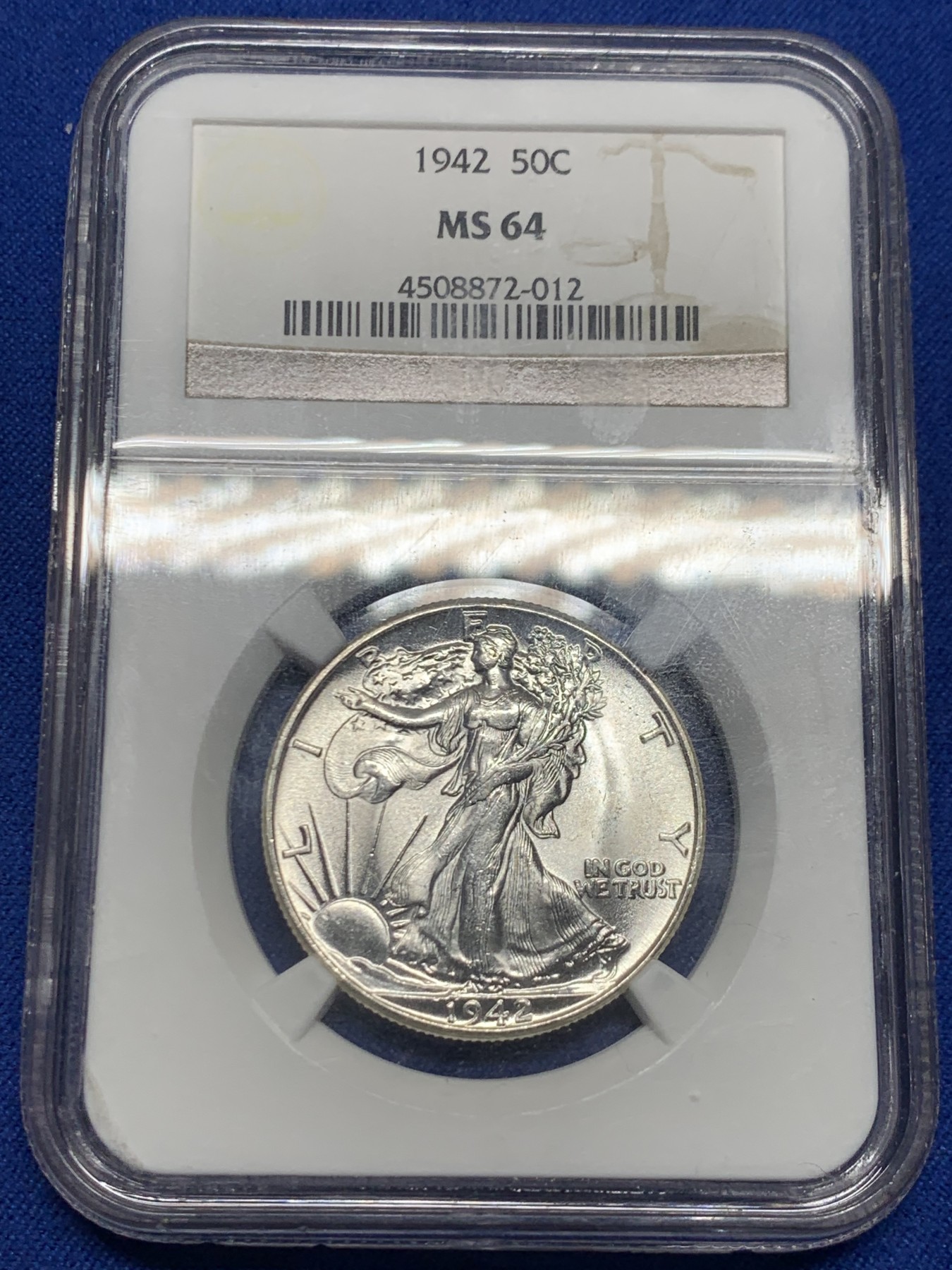 《竞宝斋》第244场-周日，周一 新年开场 (全场包邮) NGC MS64 美国1942年行走女神 50美分银币 满银光好品 老盒子