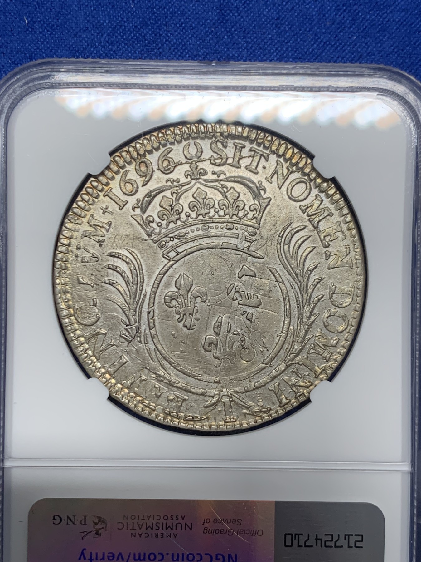 《竞宝斋》第244场-周日，周一 新年开场 (全场包邮) NGC AU50 法国 1696 I版 路易十四太阳王 埃居大银币 双面深打 无减重痕迹