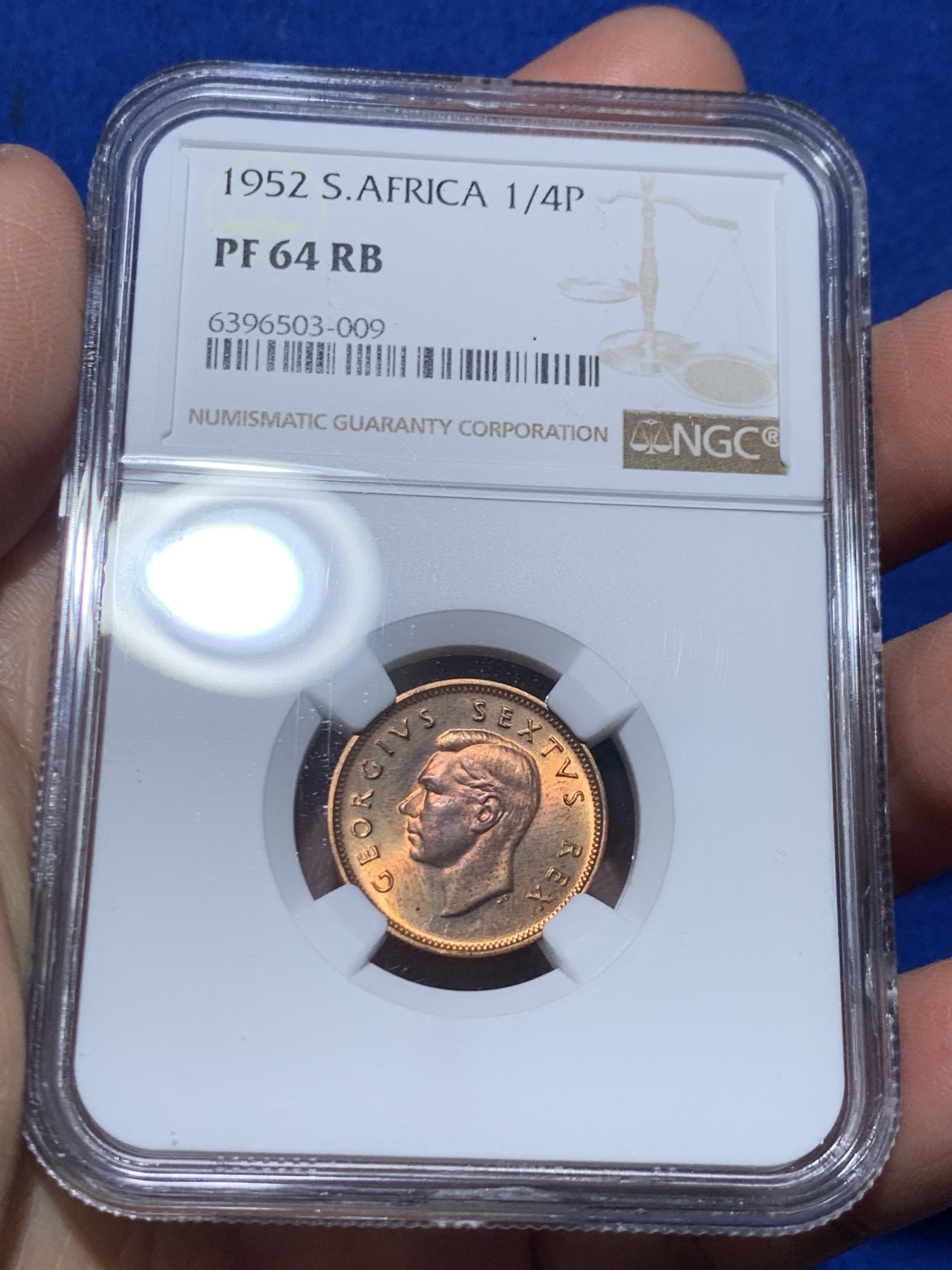 《竞宝斋》第244场-周日，周一 新年开场 (全场包邮) 1952年南非精制9枚套，原味五彩，主币高分，NGC盒子连号，带原盒。