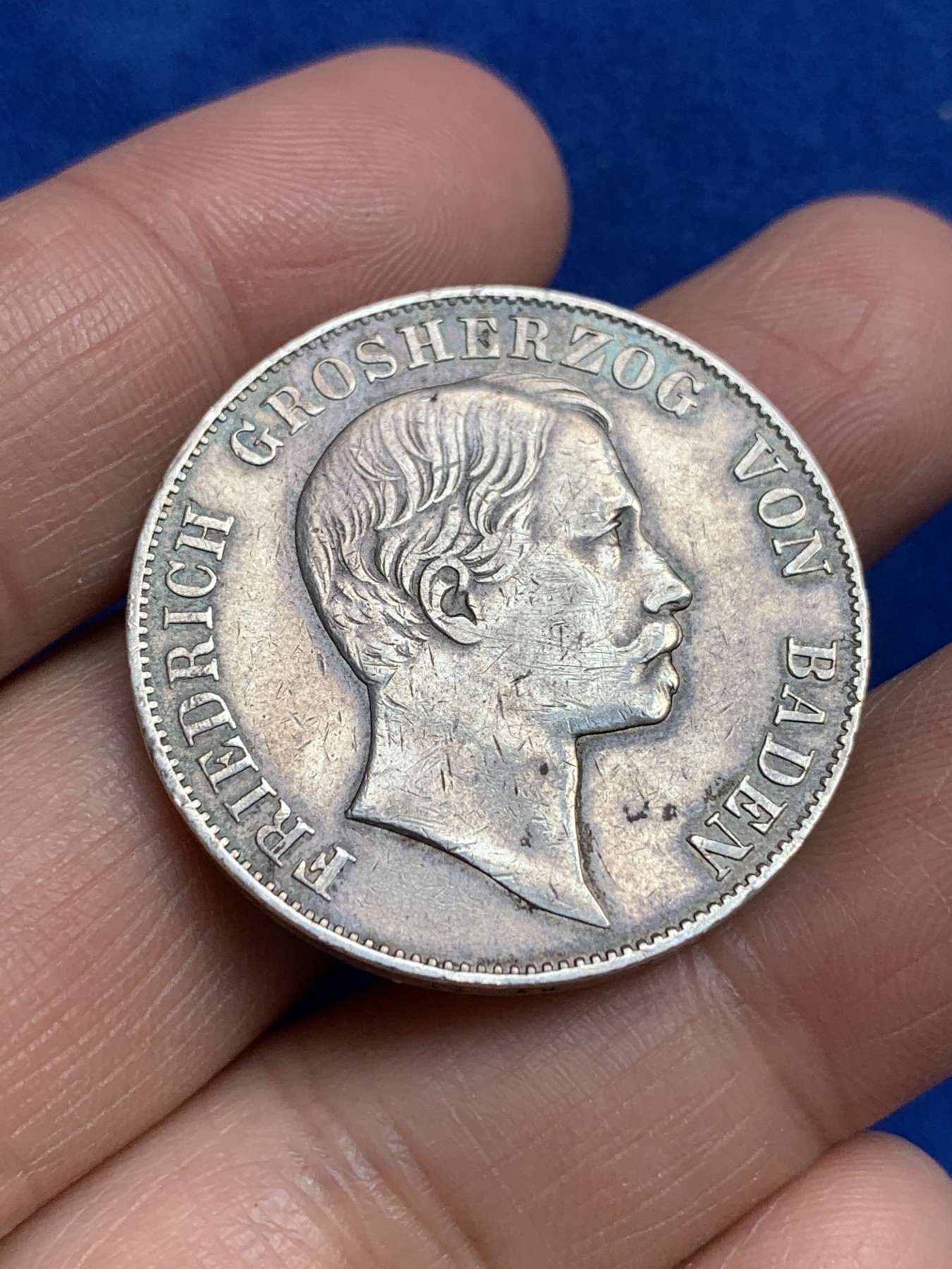 《竞宝斋》第244场-周日，周一 新年开场 (全场包邮) 德国 1859年 巴登1泰勒银币，原味欧陆包浆，好品难觅