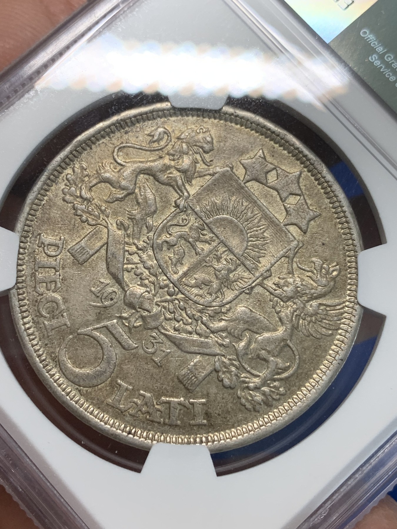 《竞宝斋》第244场-周日，周一 新年开场 (全场包邮) NGC MS62 拉脱维亚 1931年 谷物女神 5拉特大银币