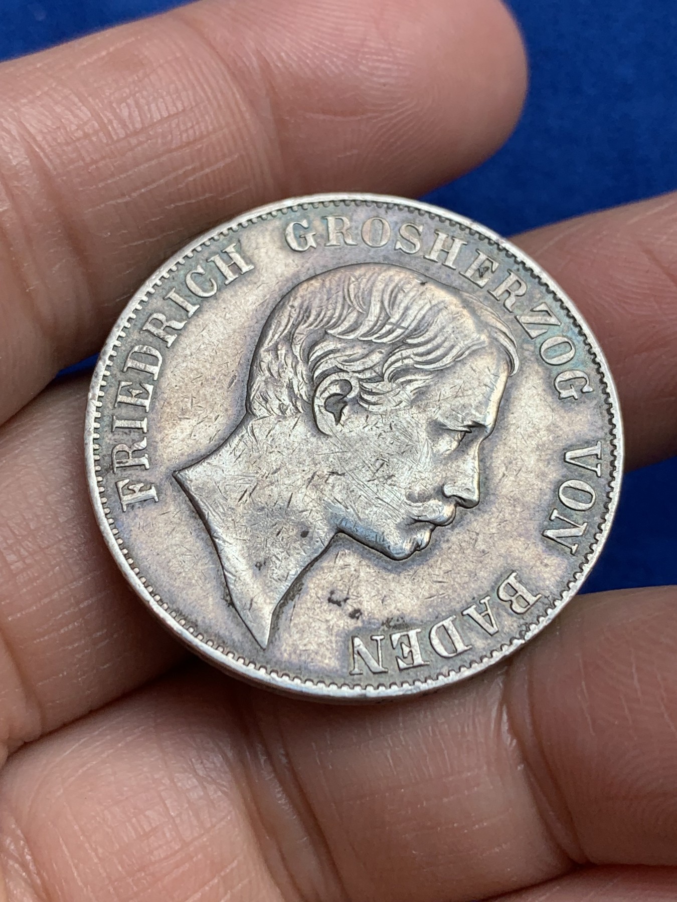 《竞宝斋》第244场-周日，周一 新年开场 (全场包邮) 德国 1859年 巴登1泰勒银币，原味欧陆包浆，好品难觅