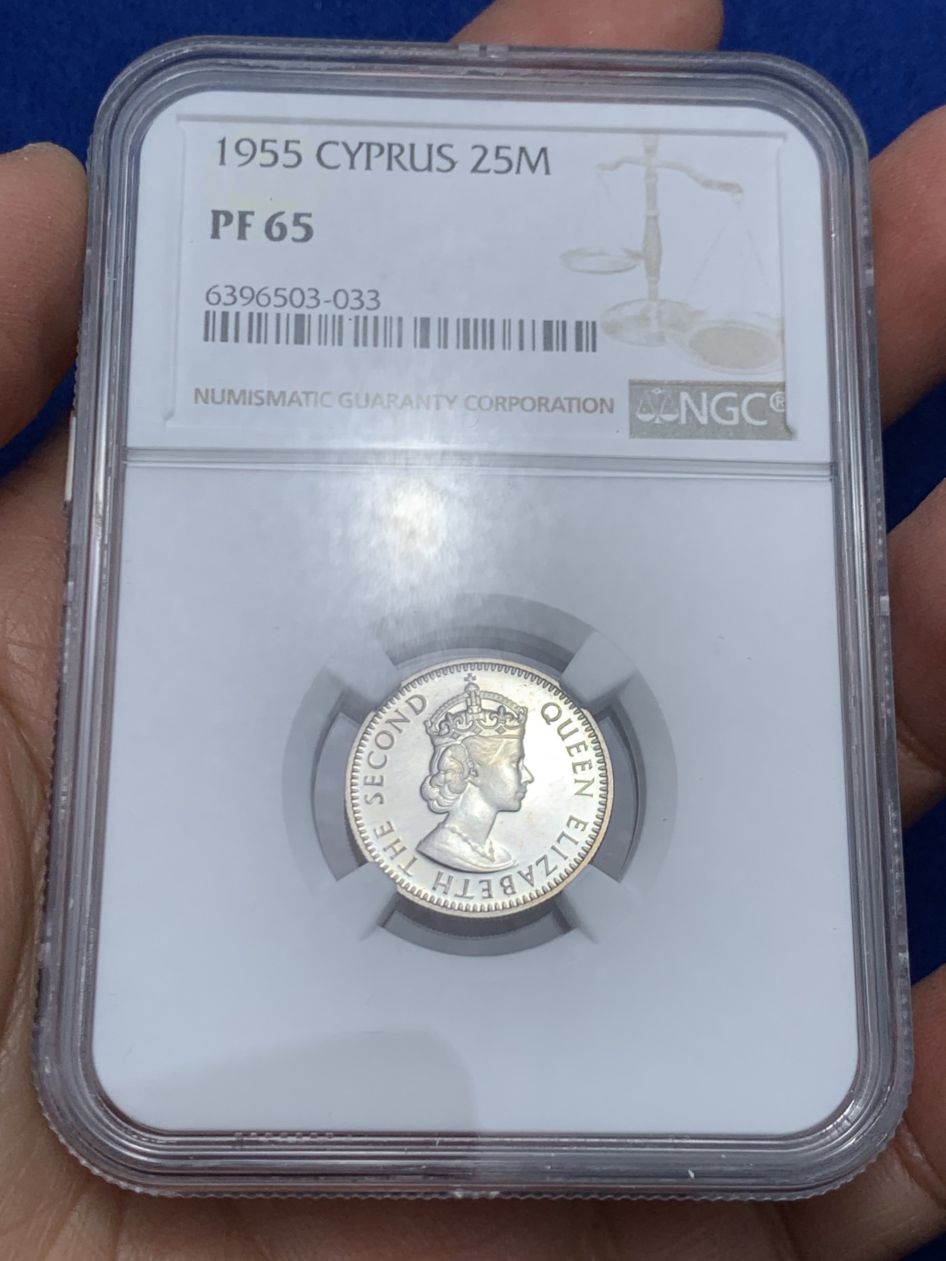 《竞宝斋》第244场-周日，周一 新年开场 (全场包邮) 1955年塞浦路斯5枚套，NGC盒子连号，伊利沙白女王经典形态 ，带原盒