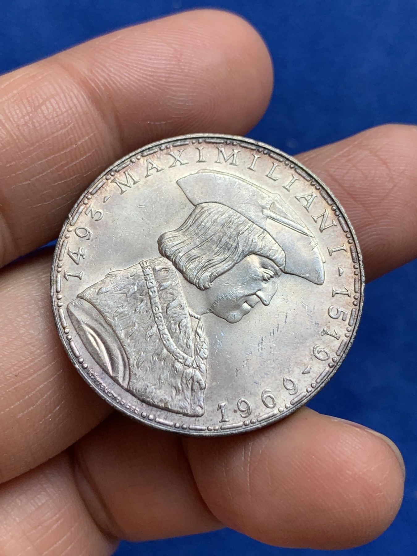 《竞宝斋》第244场-周日，周一 新年开场 (全场包邮) 奥地利1969年马克西米连一世逝世450周年50先令银币