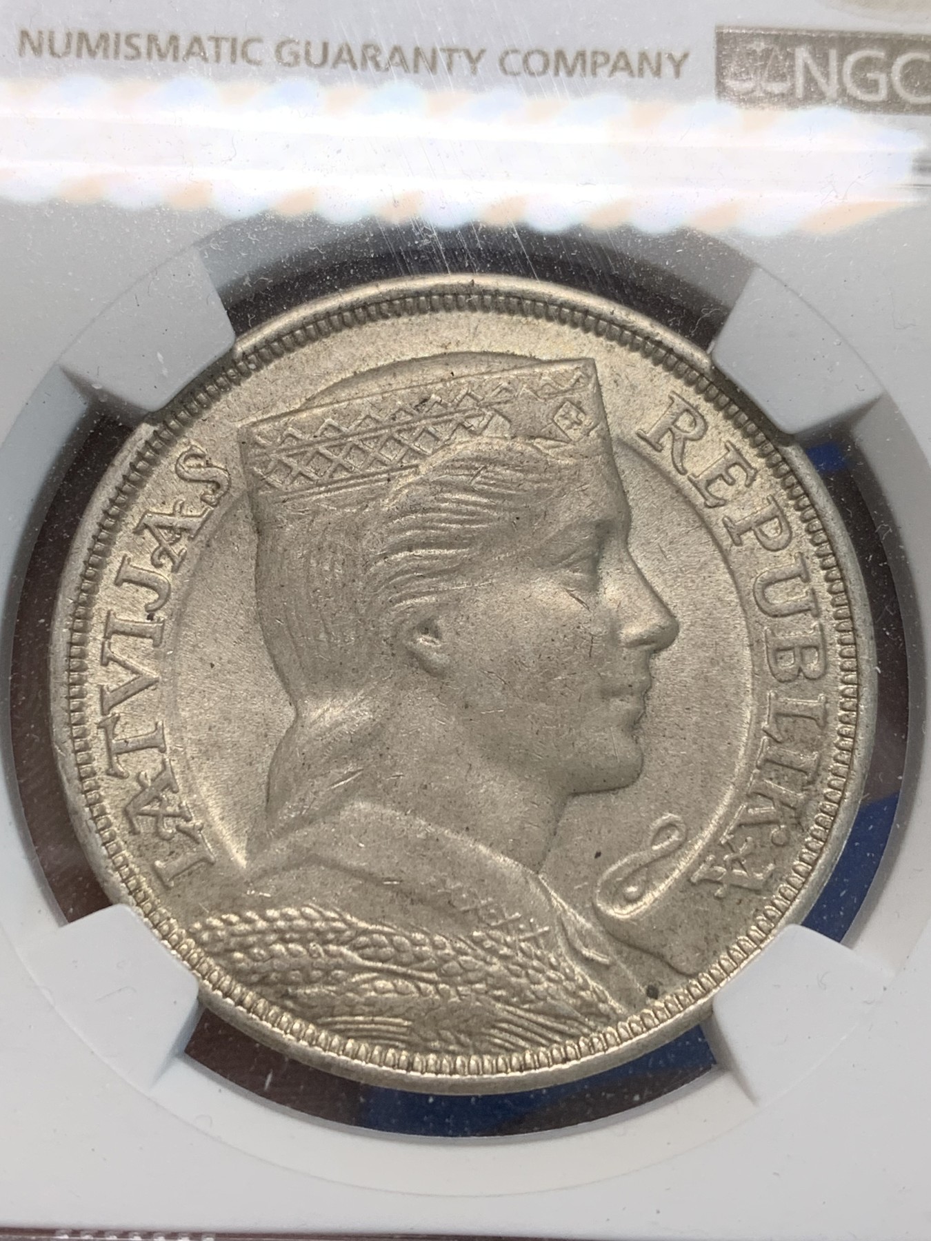 《竞宝斋》第244场-周日，周一 新年开场 (全场包邮) NGC MS62 拉脱维亚 1931年 谷物女神 5拉特大银币