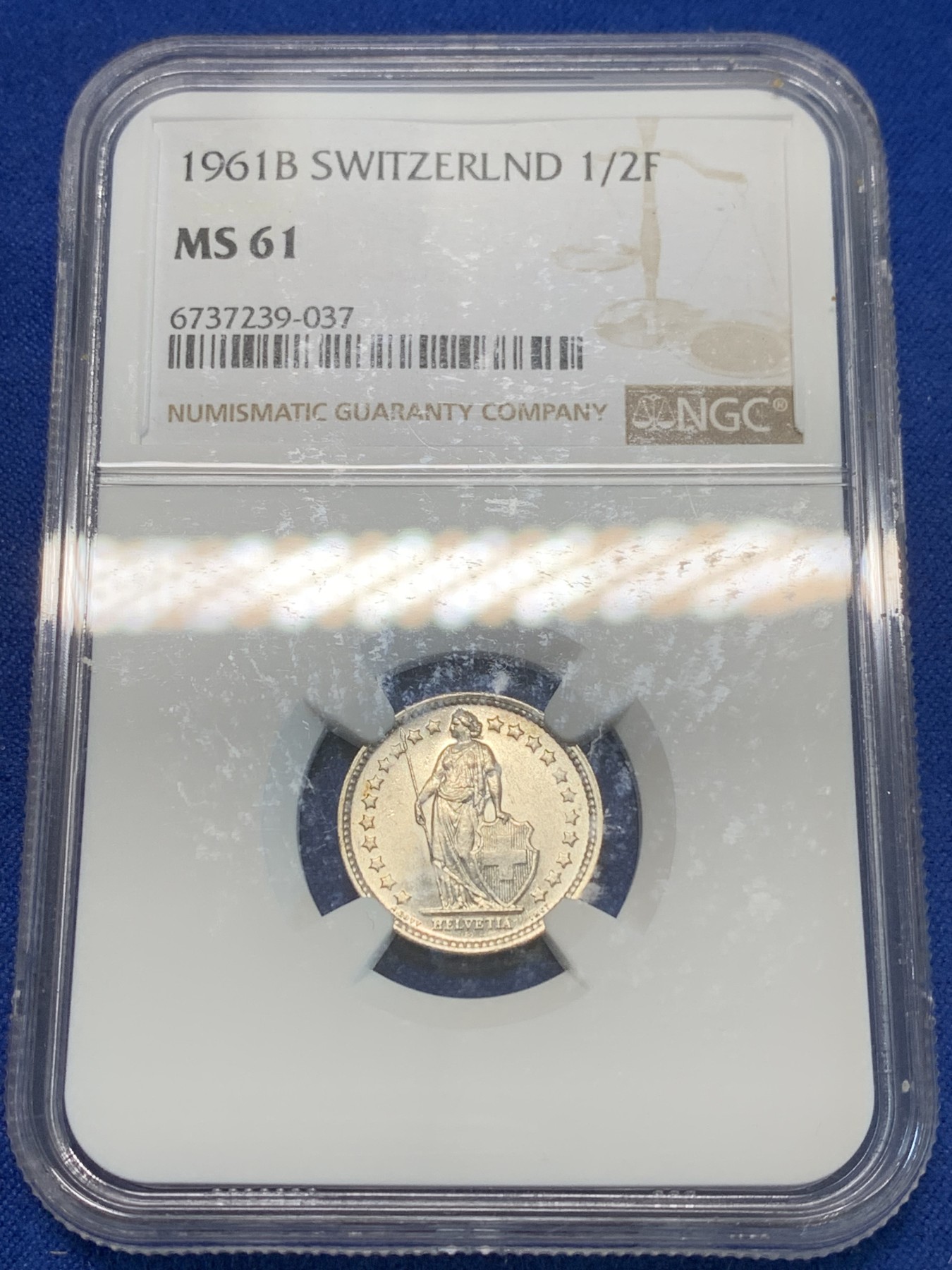 《竞宝斋》第244场-周日，周一 新年开场 (全场包邮) NGC MS61 瑞士1961年雪山女神1/2法郎银币，感觉低评了