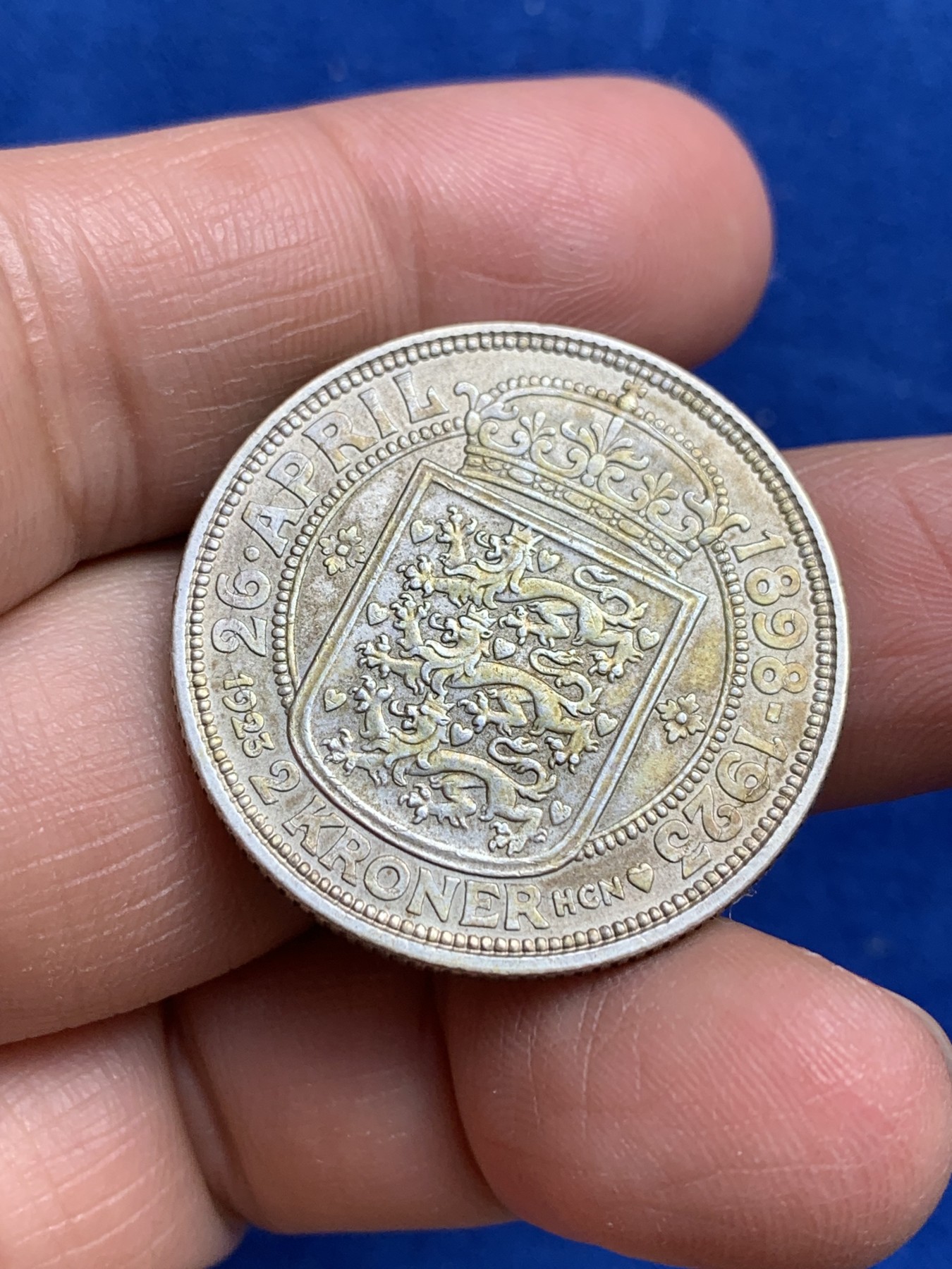 《竞宝斋》第244场-周日，周一 新年开场 (全场包邮) 丹麦1923年克里斯蒂安十世银婚纪念2克朗银币