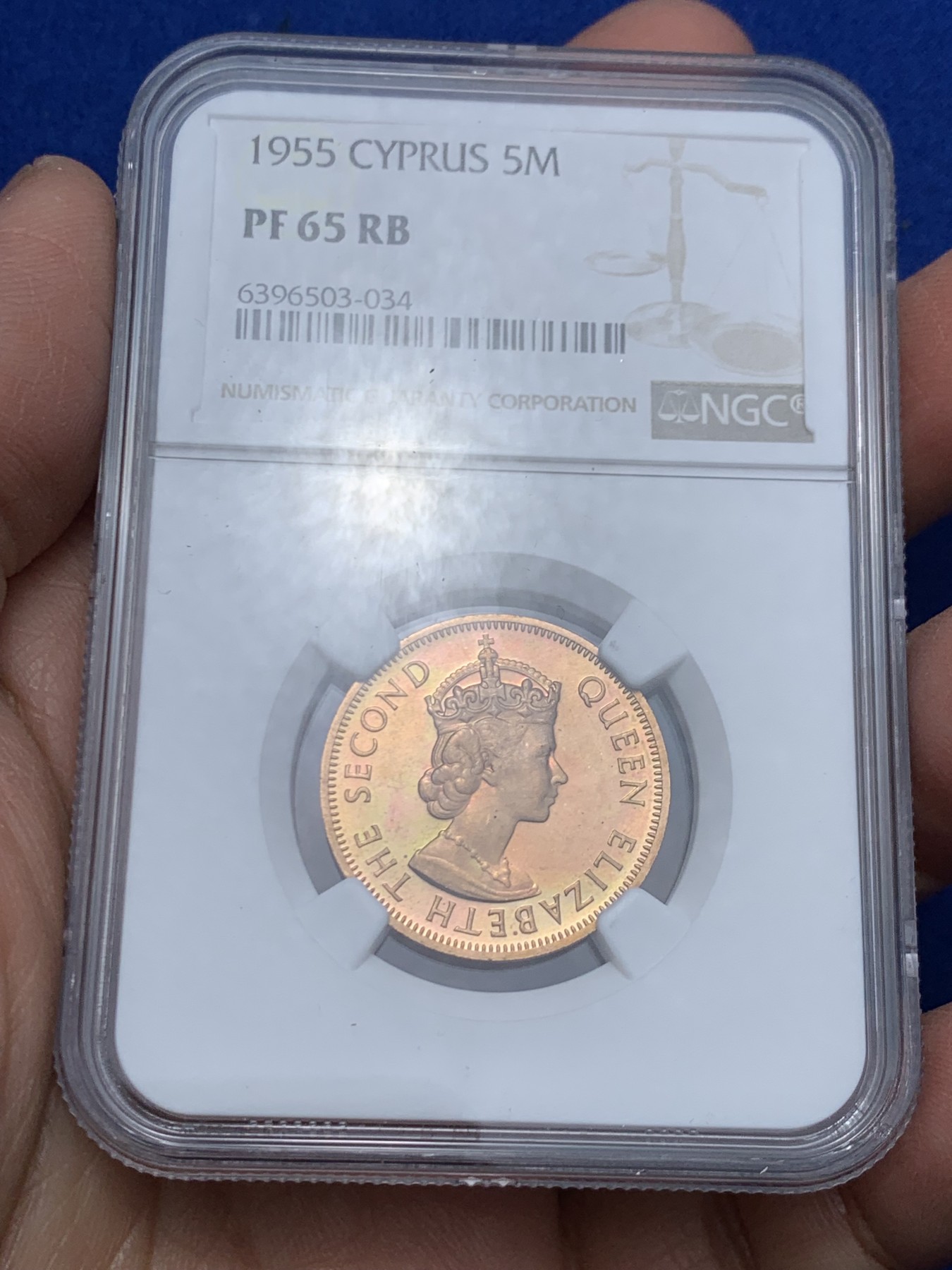 《竞宝斋》第244场-周日，周一 新年开场 (全场包邮) 1955年塞浦路斯5枚套，NGC盒子连号，伊利沙白女王经典形态 ，带原盒