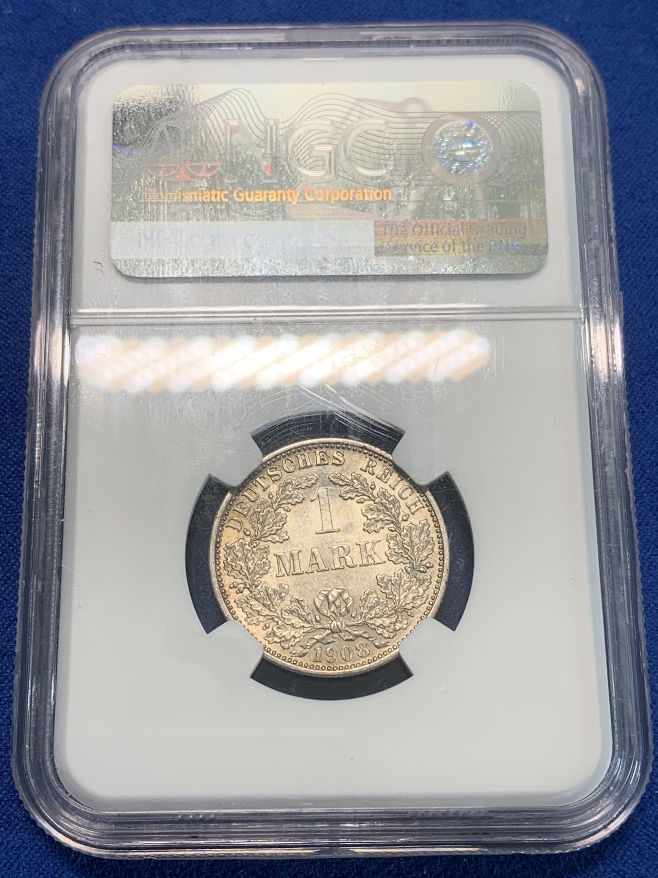 《竞宝斋》第244场-周日，周一 新年开场 (全场包邮) NGC MS62 德国1908年F版稀少厂别1马克银币，1910年前的好品稀少，克书价格高