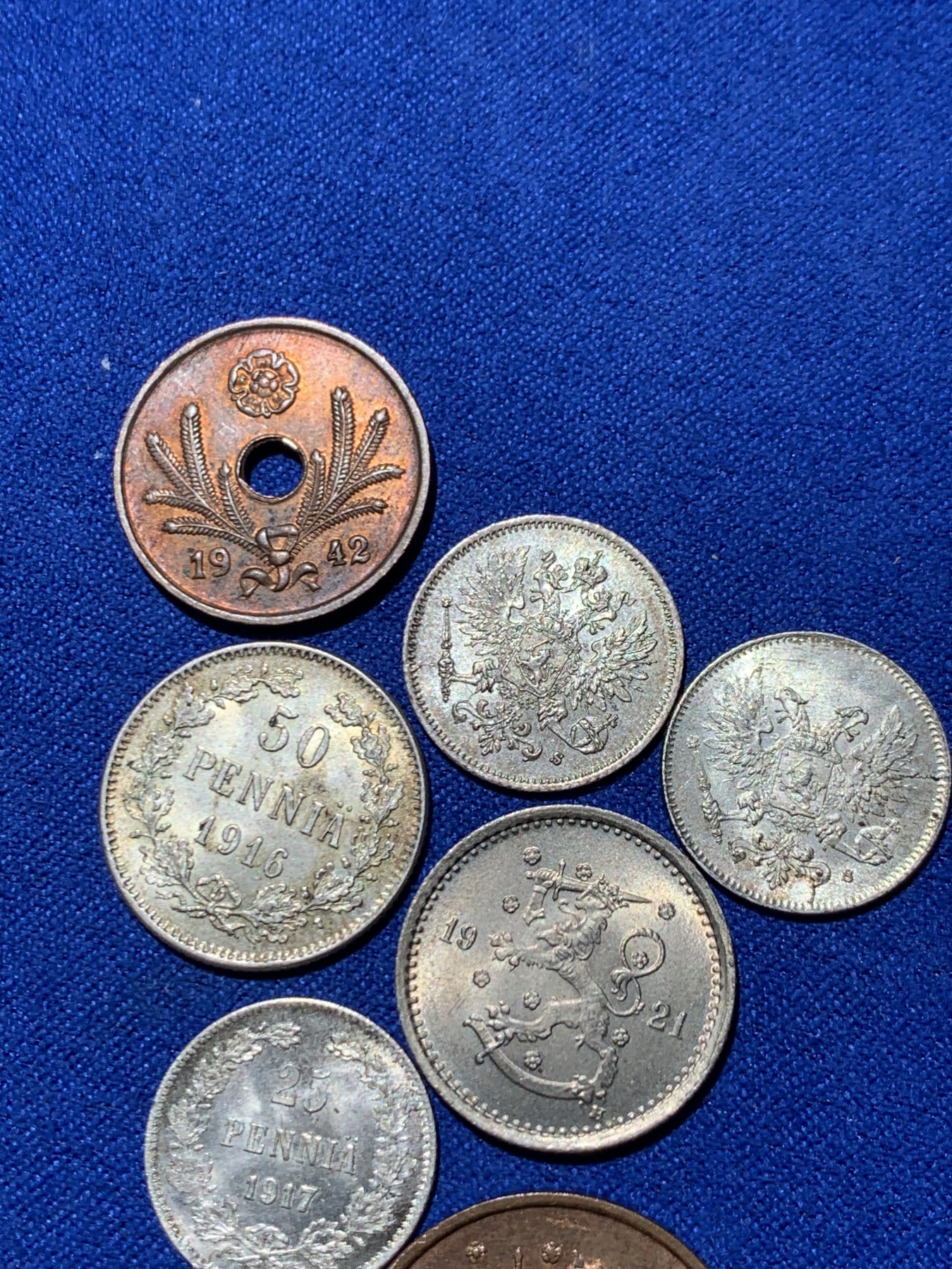 《竞宝斋》第244场-周日，周一 新年开场 (全场包邮) 7枚一组 芬兰10，25，50盆尼，转光UNC品相，横跨沙俄，克伦斯基政府，共和国三个时期，小国历史的见证