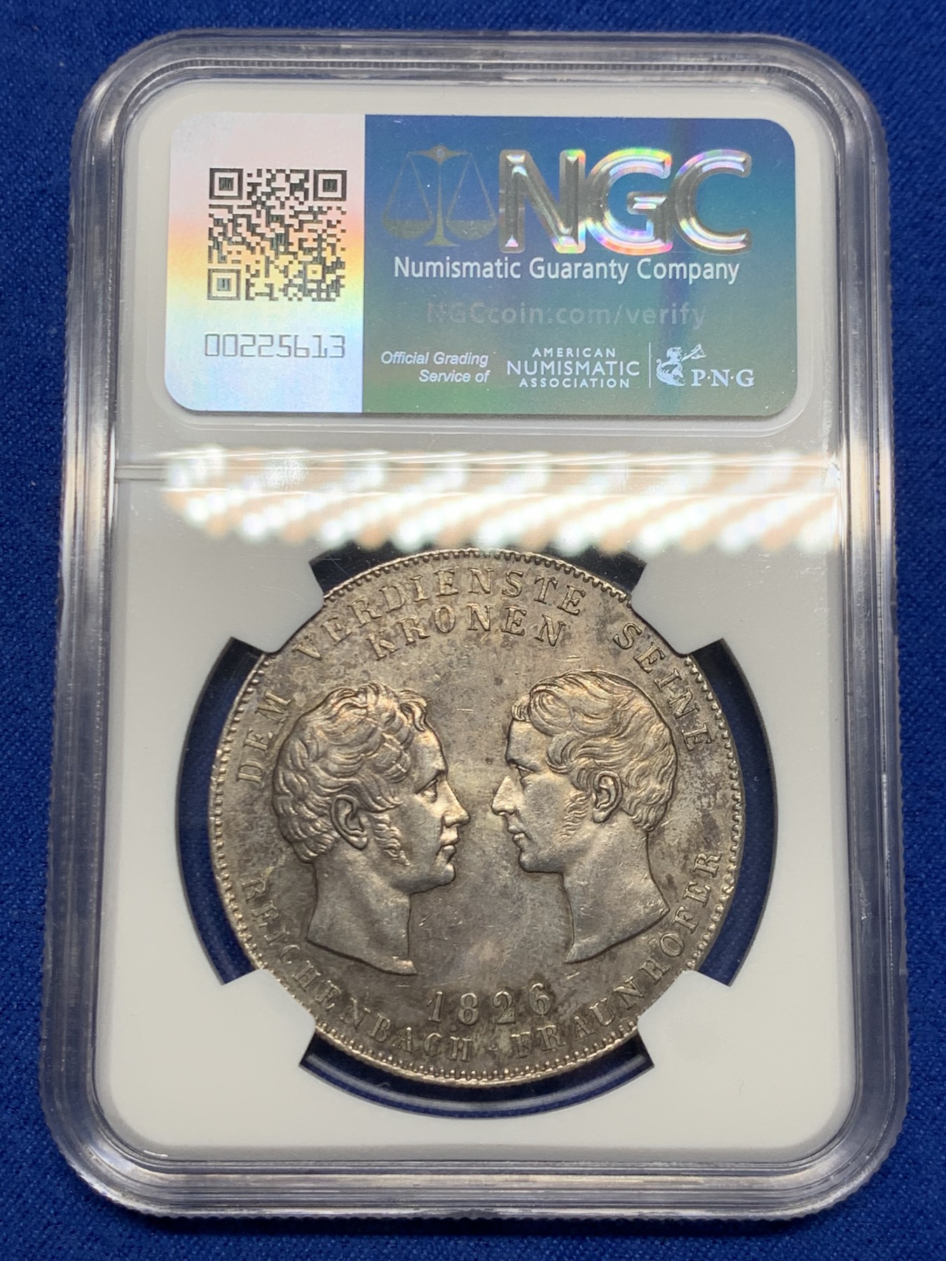 《竞宝斋》第244场-周日，周一 新年开场 (全场包邮) NGC UNC 德国 1826 巴伐利亚 赖兴巴赫和弗劳恩霍夫 泰勒大银币 底板光好带深彩原味包浆