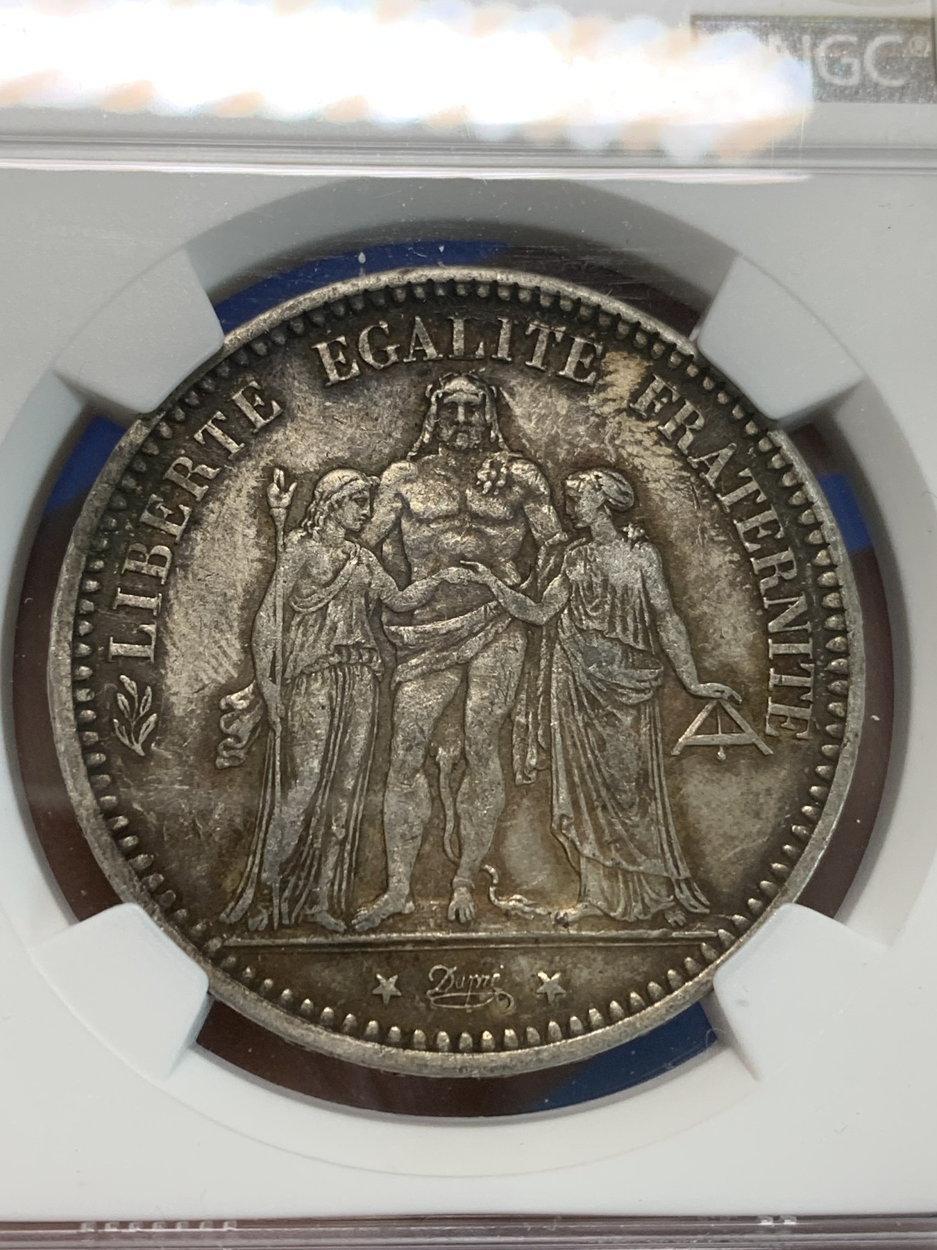 《竞宝斋》第244场-周日，周一 新年开场 (全场包邮) NGC AU50 法国1873年大力神5法郎银币