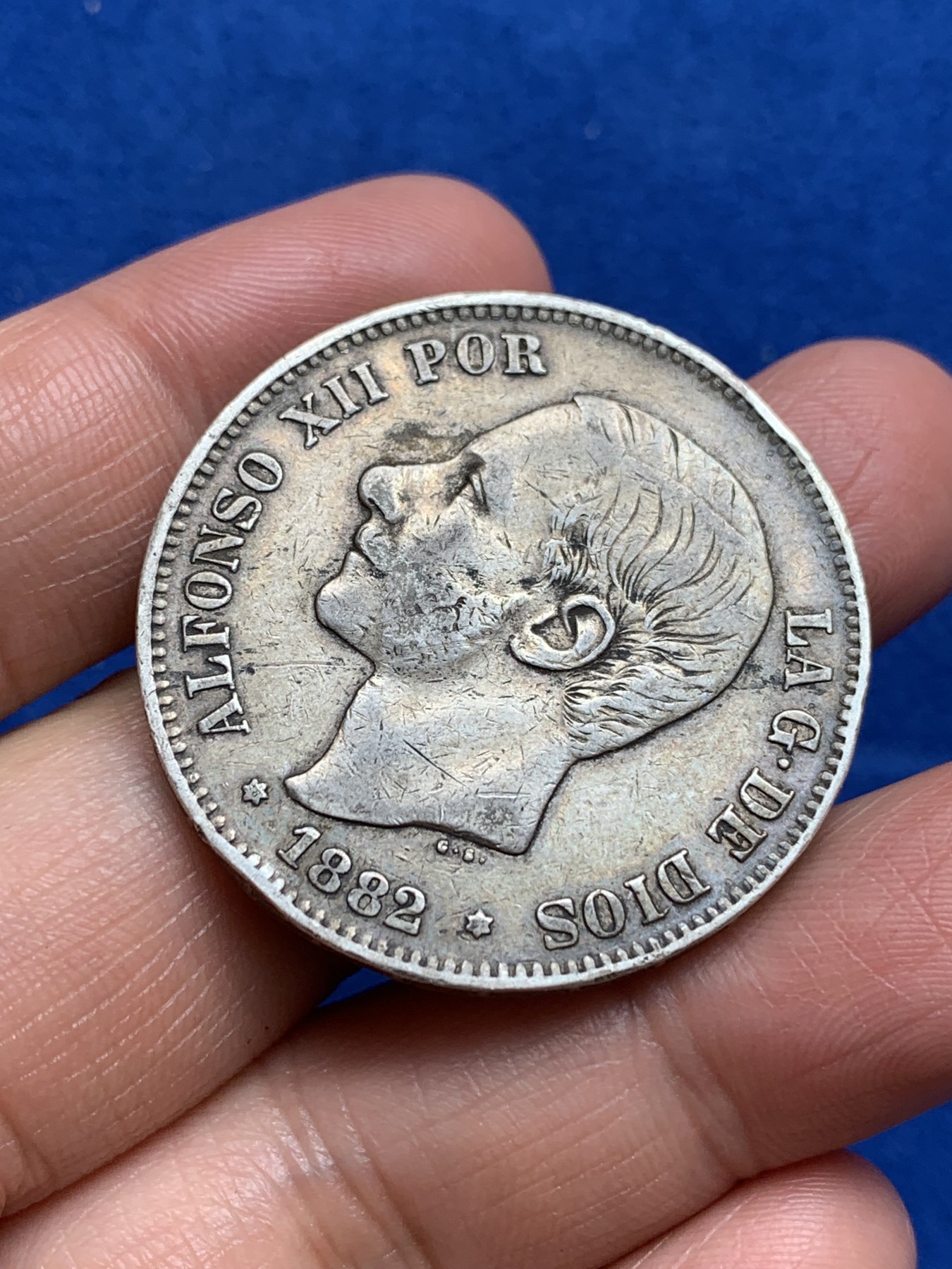 《竞宝斋》第244场-周日，周一 新年开场 (全场包邮) 西班牙1882年阿方索十二世5比塞塔原味银币