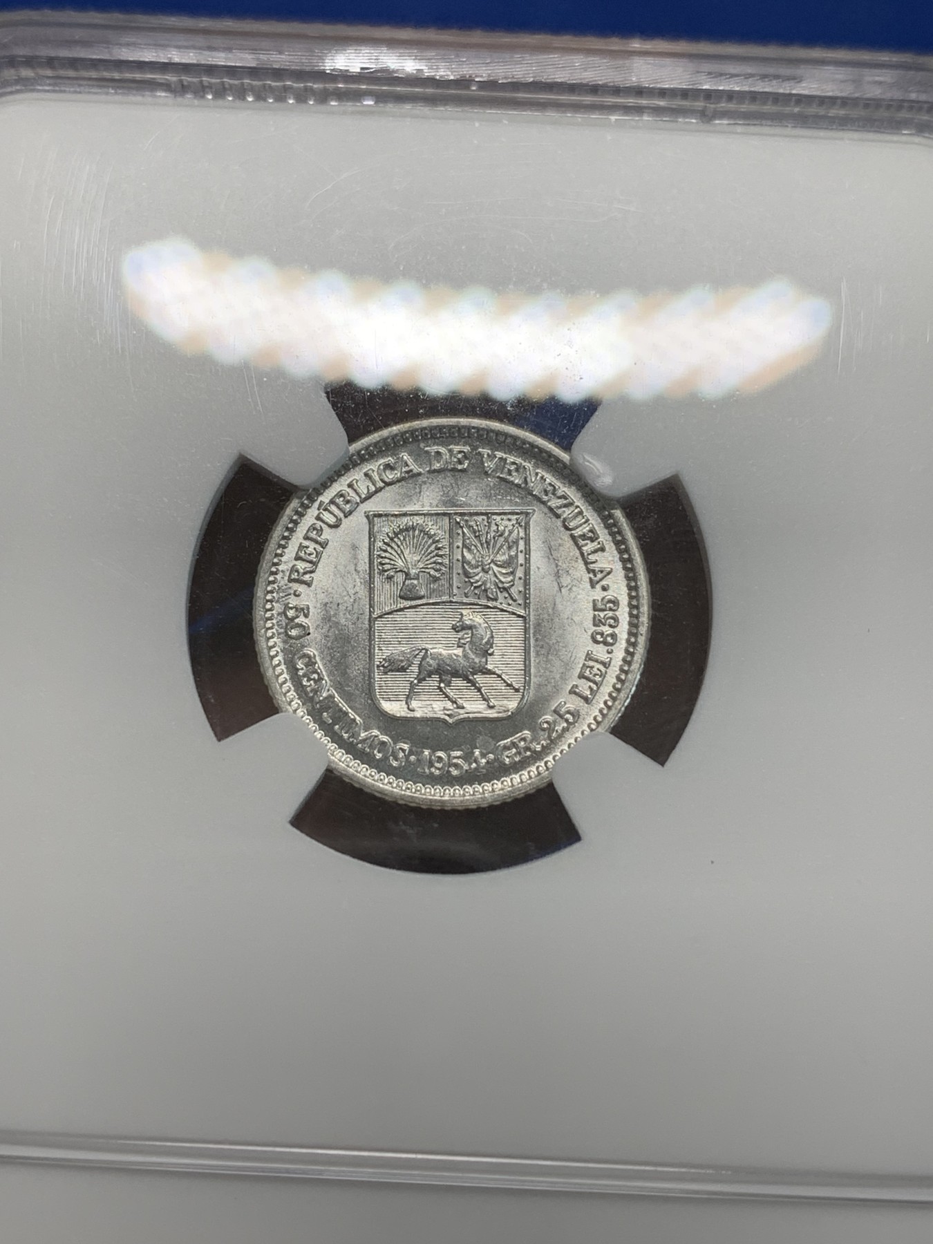 《竞宝斋》第244场-周日，周一 新年开场 (全场包邮) NGC MS63 委内瑞拉1954年50C银币，南美热点地区品种