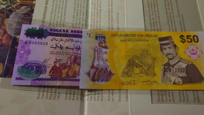 【世界钱币】精选微拍第94期暨2024年第五期 评级币裸钞场 1992年文莱25元+2017年文莱50元纪念钞 尾4同号带原装册(原装限量发行非后配)全新绝品无47