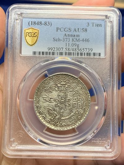 《竞宝斋》第244场-周日，周一 新年开场 (全场包邮) - PCGS AU58 安南嗣德 文龙三钱银币 文龙系列珍稀度最高的品种 波浪纹原味包浆
