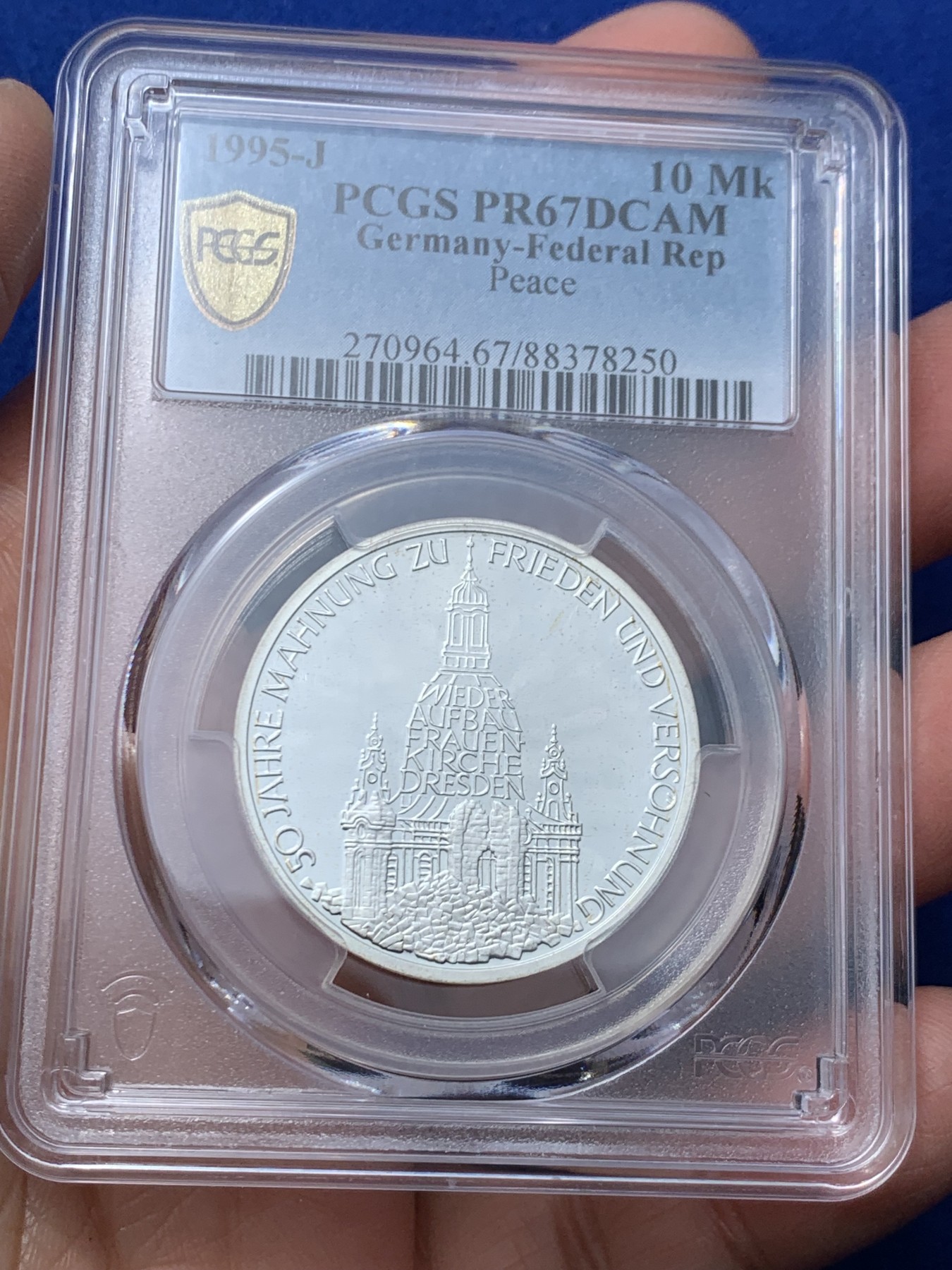 《竞宝斋》第244场-周日，周一 新年开场 (全场包邮) PCGS PR67DCAM 德国1995-J精制10马克银币 纪念和平50周年