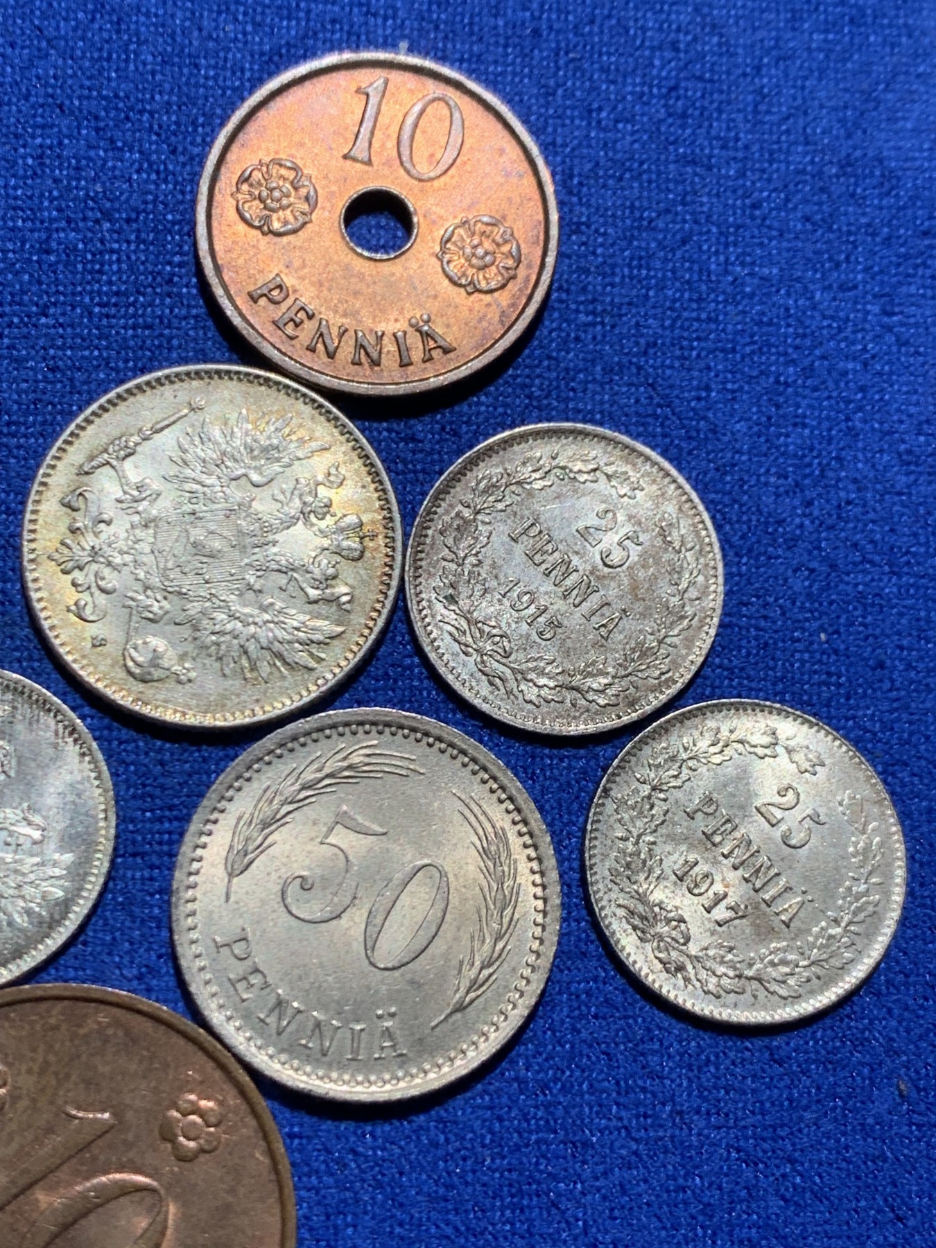 《竞宝斋》第244场-周日，周一 新年开场 (全场包邮) 7枚一组 芬兰10，25，50盆尼，转光UNC品相，横跨沙俄，克伦斯基政府，共和国三个时期，小国历史的见证