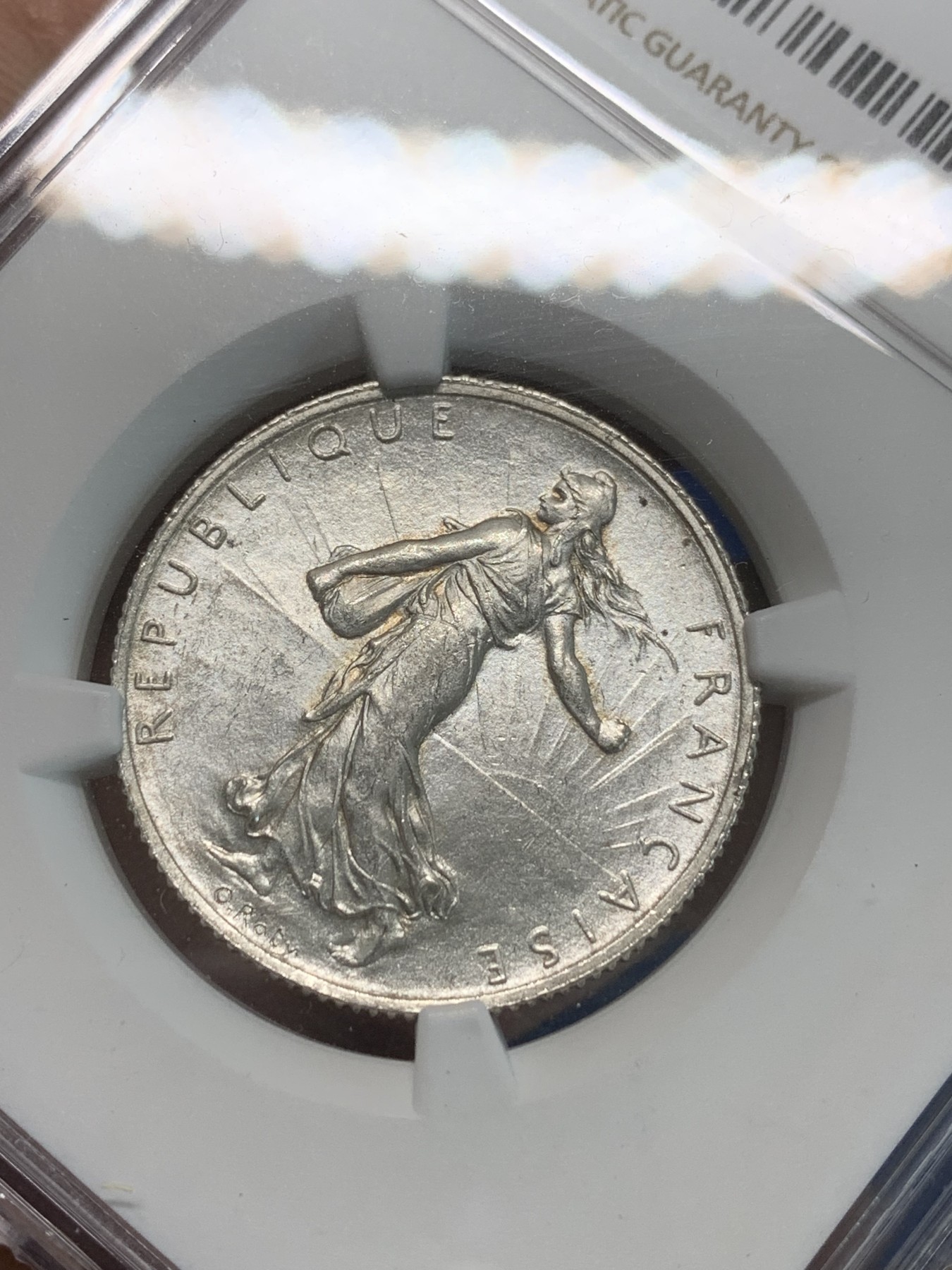 《竞宝斋》第244场-周日，周一 新年开场 (全场包邮) NGC MS61 法国1917年播种女神2法郎银币