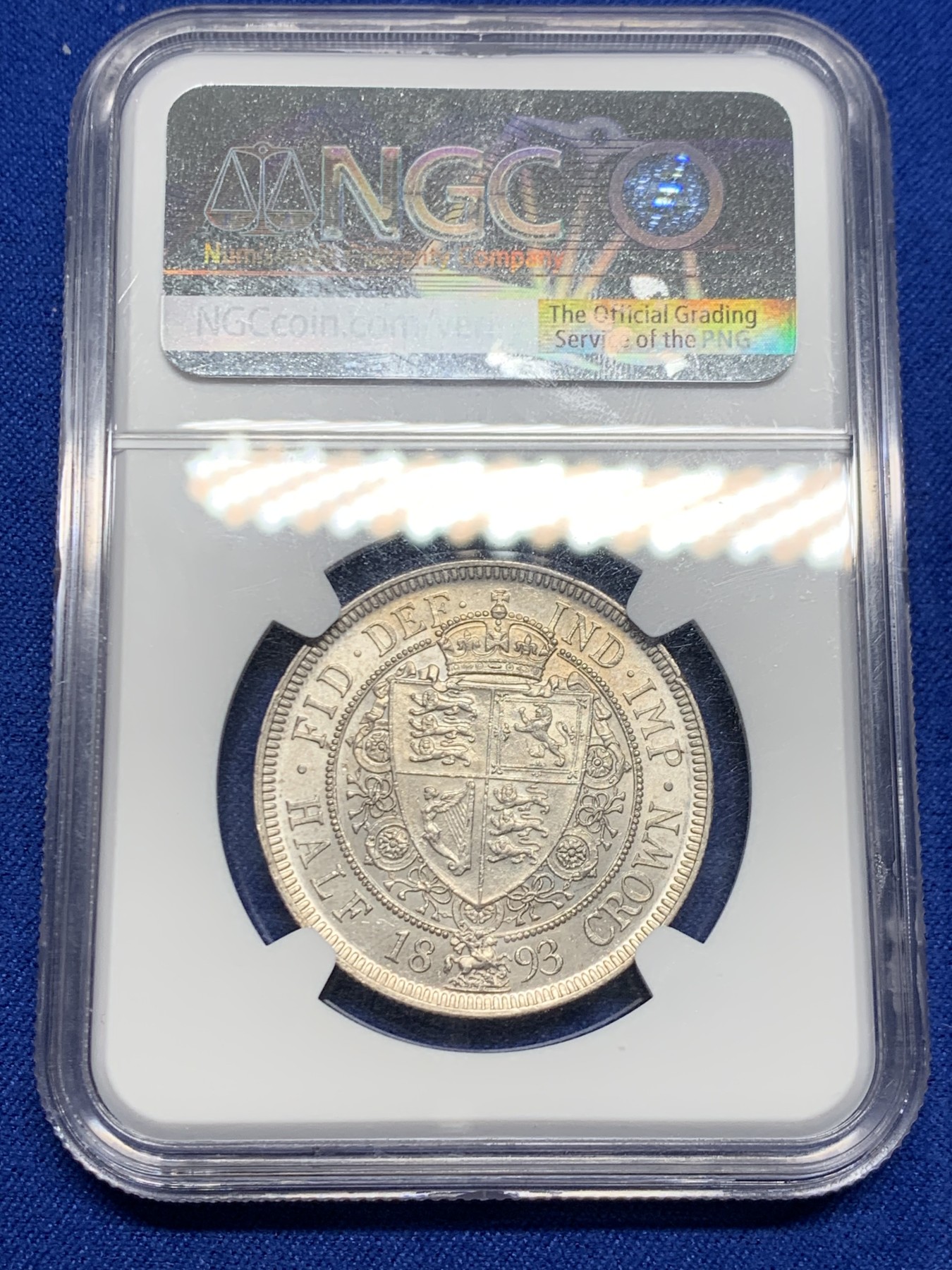 《竞宝斋》第244场-周日，周一 新年开场 (全场包邮) NGC MS62 英国1893年维多利亚披纱半克朗银币 转光好品 淡淡的黄油包浆 状态难得 低评