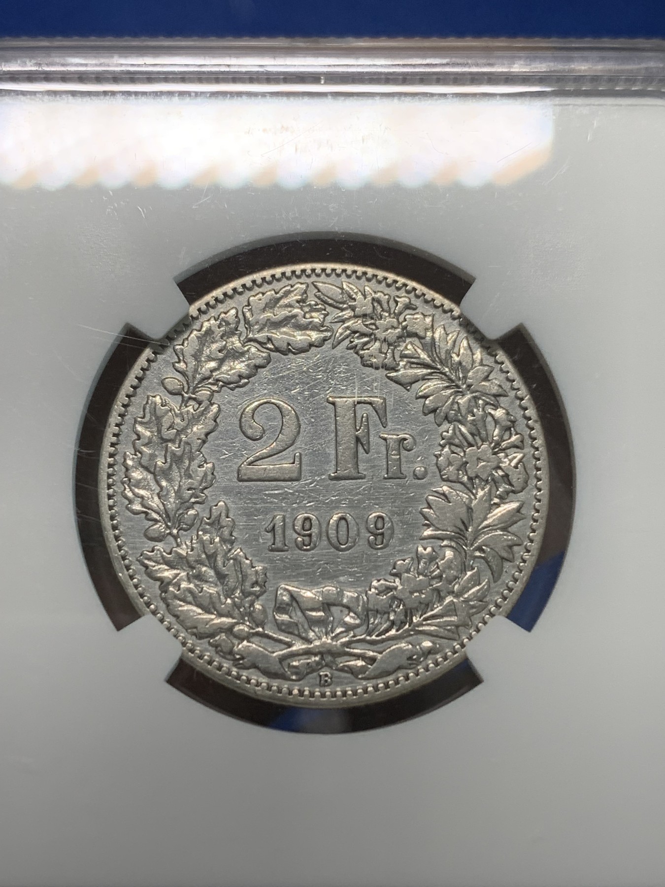 《竞宝斋》第244场-周日，周一 新年开场 (全场包邮) NGC VFD 瑞士 1909年 2法郎 银币 早期品种