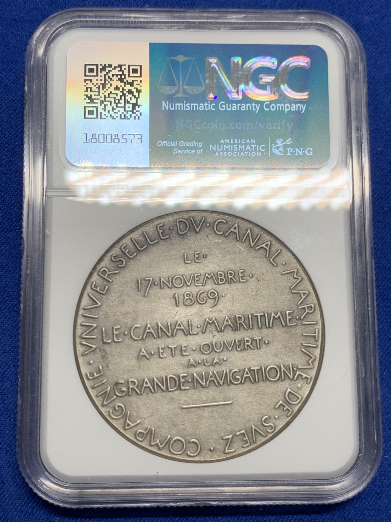 《竞宝斋》第244场-周日，周一 新年开场 (全场包邮) NGC MS63 亚军分 法国1869苏伊士运河开通纪念大银章，罗蒂经典作品，收藏级品相。官网更高分仅有1枚64。