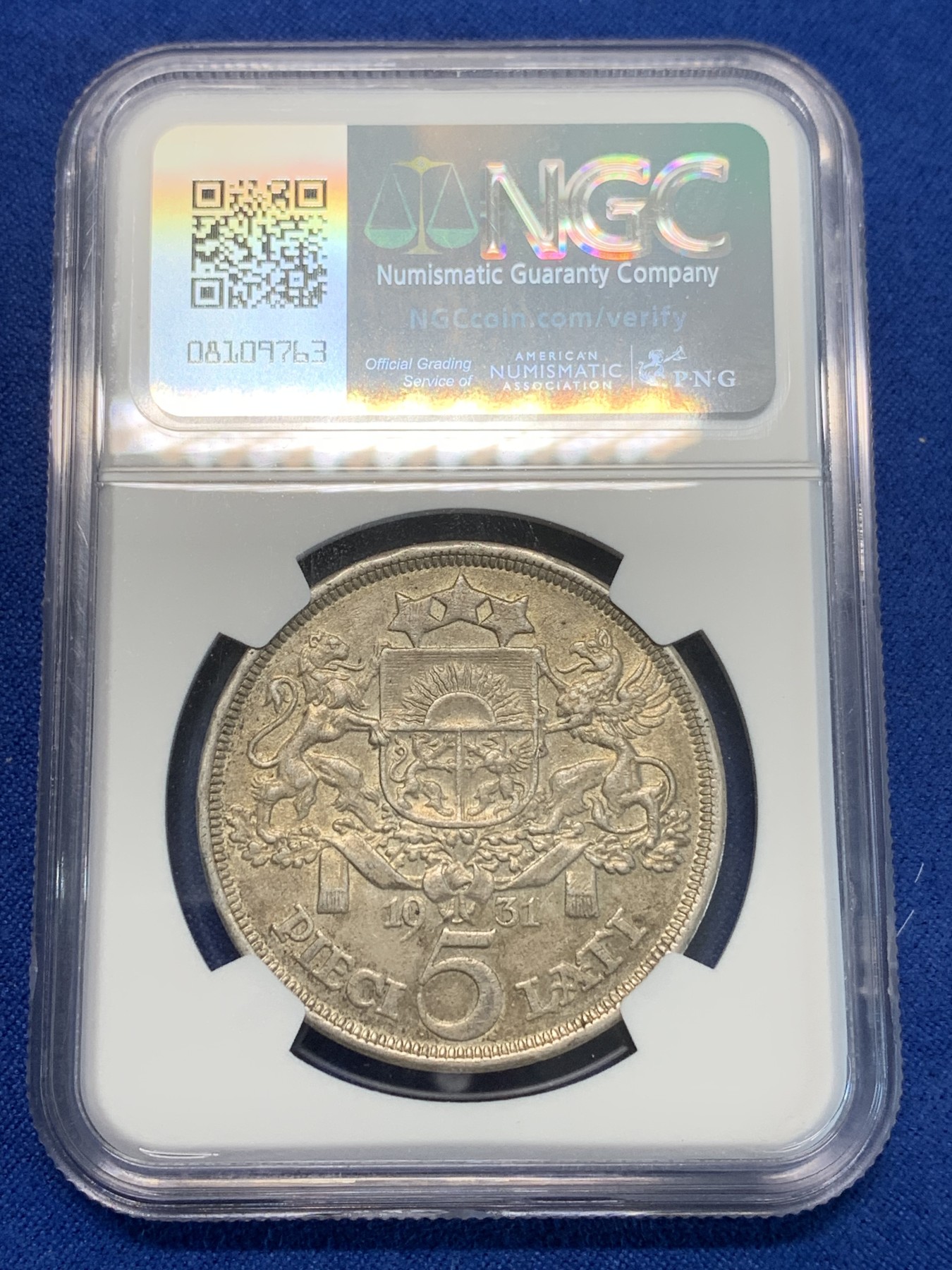 《竞宝斋》第244场-周日，周一 新年开场 (全场包邮) NGC MS62 拉脱维亚 1931年 谷物女神 5拉特大银币