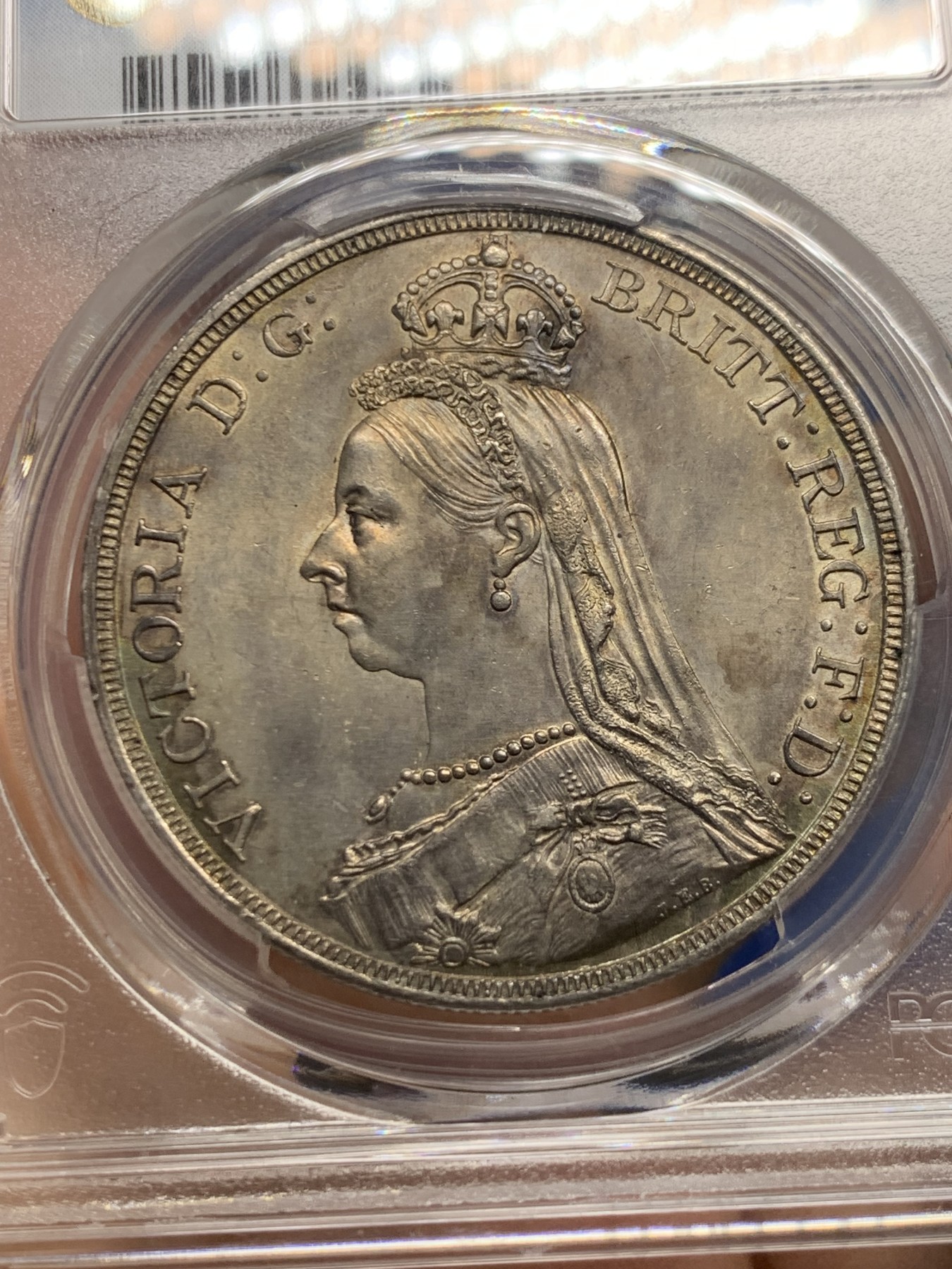 《竞宝斋》第244场-周日，周一 新年开场 (全场包邮) PCGS UNC 英国1887年维多利亚高冠马剑克朗银币 包浆漂亮