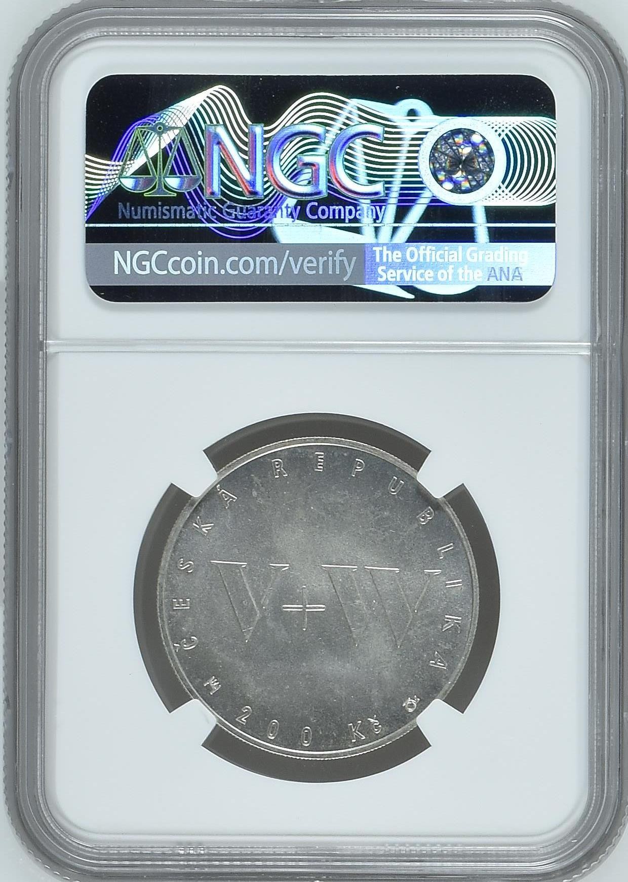 长老汇龙年精选第二场 2005 捷克睿智的小丑组合百周年200克朗银币，NGC MS66，唯一冠军分