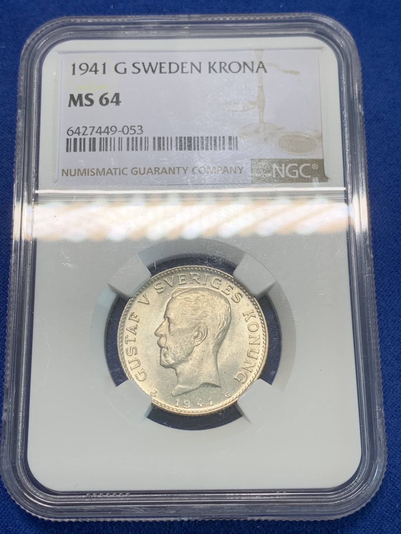 《竞宝斋》第244场-周日，周一 新年开场 (全场包邮) NGC MS64 瑞典王国1941年1克朗银币 64分高银版最后一年