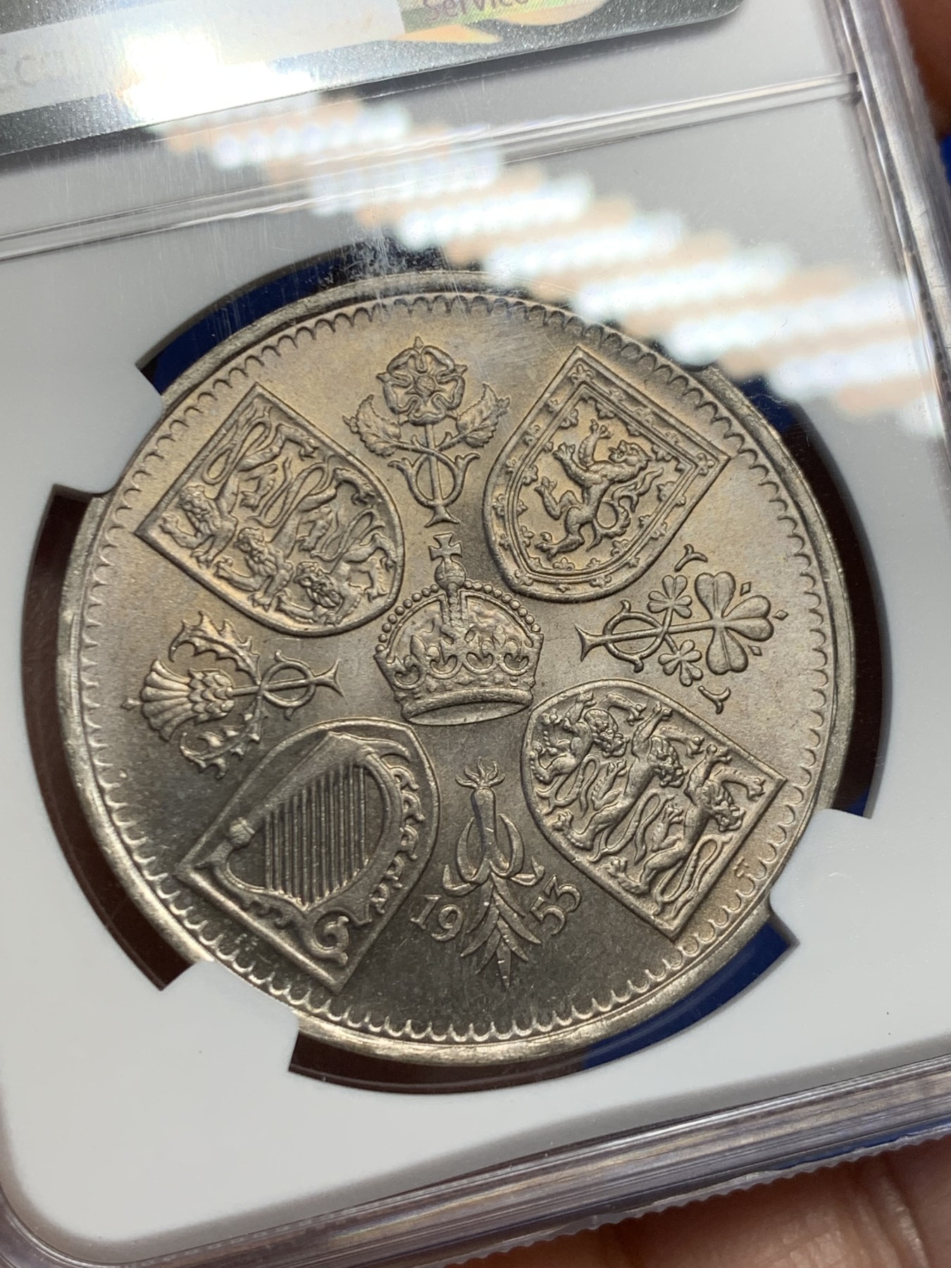 《竞宝斋》第244场-周日，周一 新年开场 (全场包邮) NGC MS64 英国1953年伊丽莎白二世纪念克朗币 登基纪念首枚女皇克朗纪念币