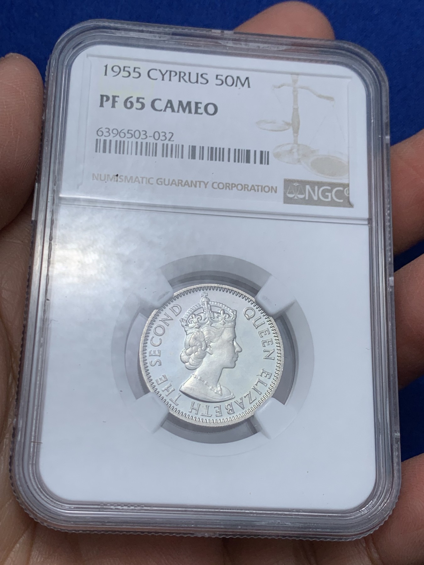 《竞宝斋》第244场-周日，周一 新年开场 (全场包邮) 1955年塞浦路斯5枚套，NGC盒子连号，伊利沙白女王经典形态 ，带原盒