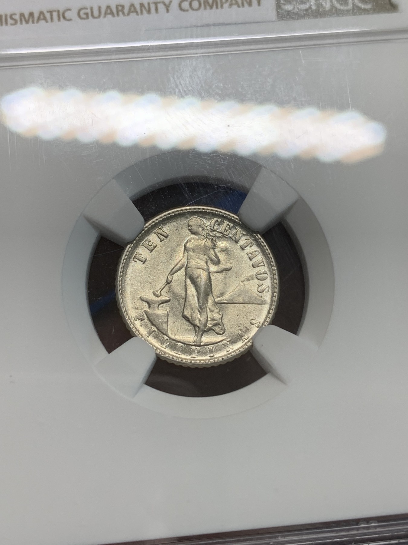 《竞宝斋》第244场-周日，周一 新年开场 (全场包邮) NGC AU58 菲律宾1944年女神10分银币，品相十分精美，有些低评