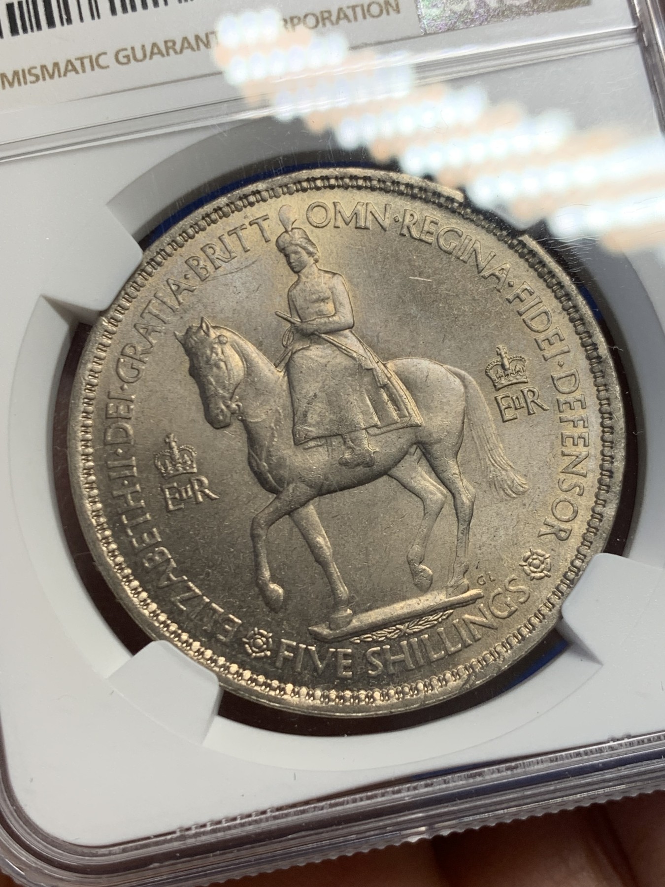 《竞宝斋》第244场-周日，周一 新年开场 (全场包邮) NGC MS64 英国1953年伊丽莎白二世纪念克朗币 登基纪念首枚女皇克朗纪念币