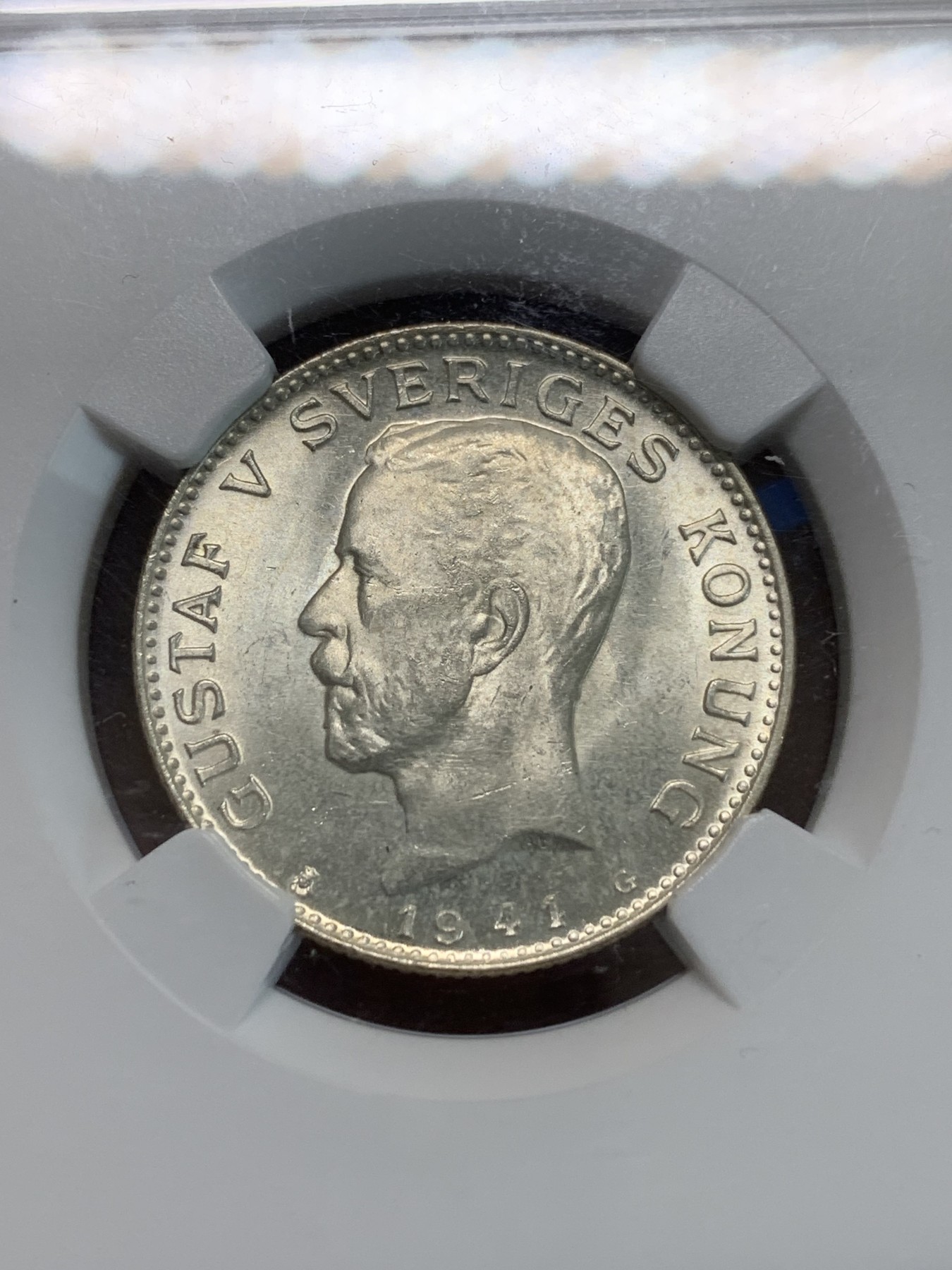 《竞宝斋》第244场-周日，周一 新年开场 (全场包邮) NGC MS64 瑞典王国1941年1克朗银币 64分高银版最后一年