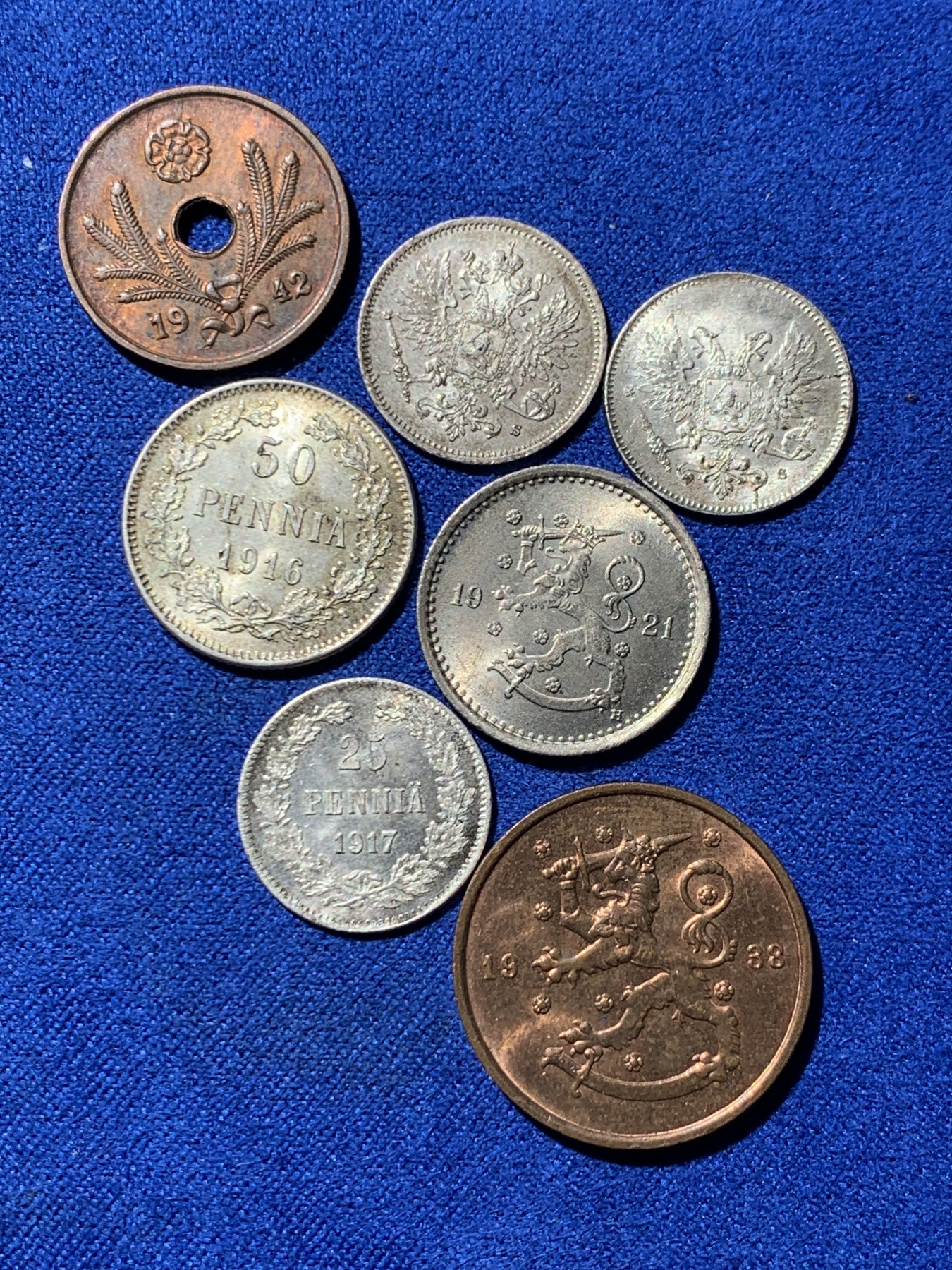 《竞宝斋》第244场-周日，周一 新年开场 (全场包邮) 7枚一组 芬兰10，25，50盆尼，转光UNC品相，横跨沙俄，克伦斯基政府，共和国三个时期，小国历史的见证