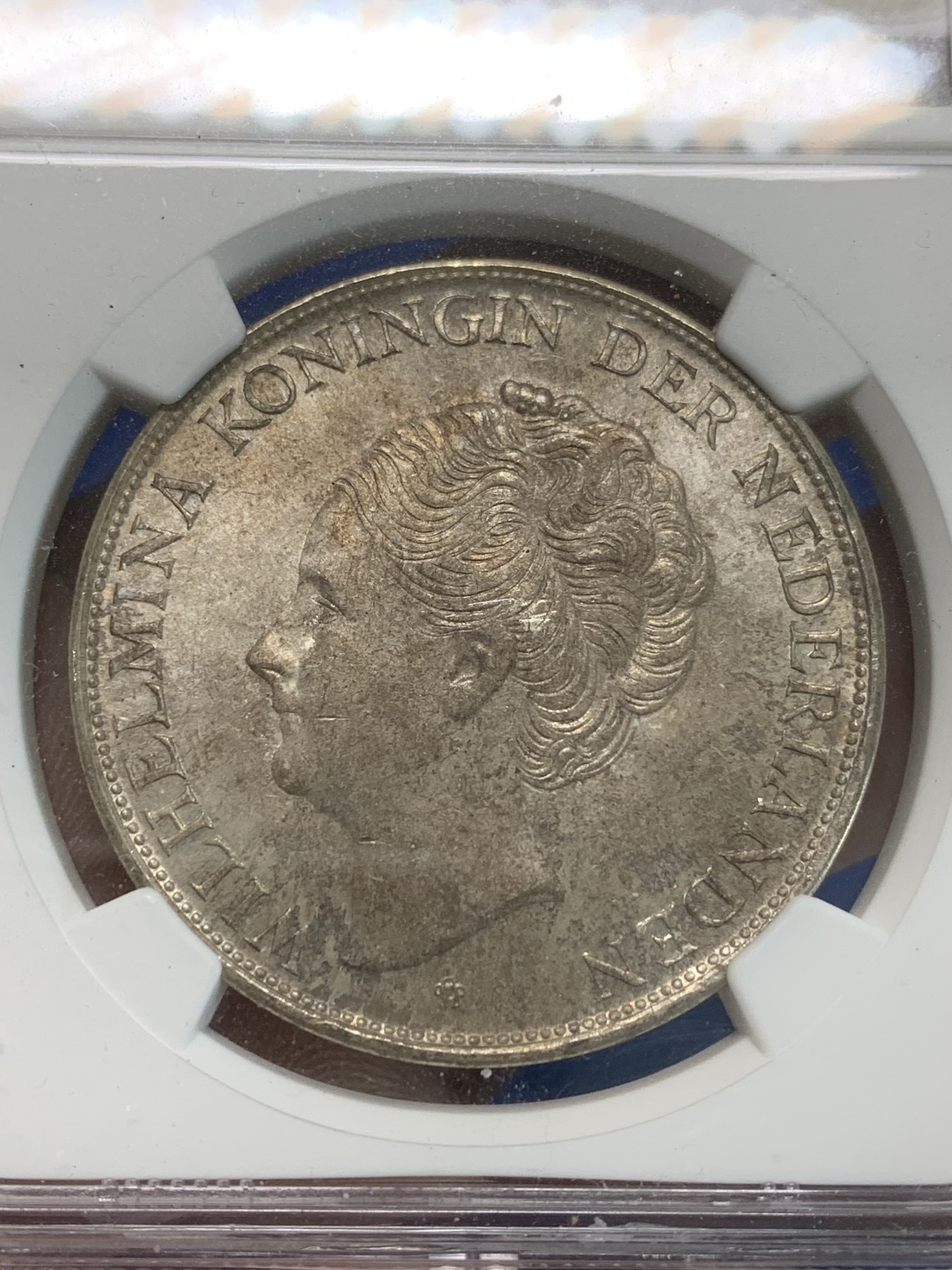 《竞宝斋》第244场-周日，周一 新年开场 (全场包邮) NGC MS62 荷属库拉索1944D威廉明娜2.5盾大银币