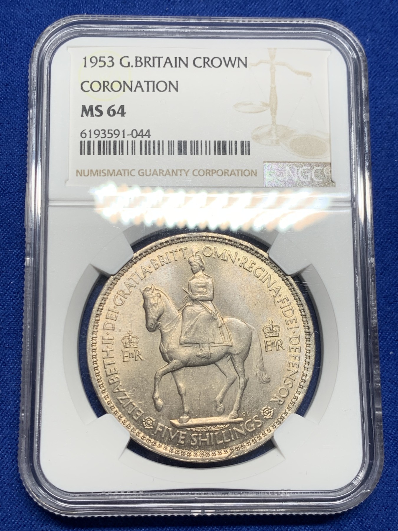 《竞宝斋》第244场-周日，周一 新年开场 (全场包邮) NGC MS64 英国1953年伊丽莎白二世纪念克朗币 登基纪念首枚女皇克朗纪念币