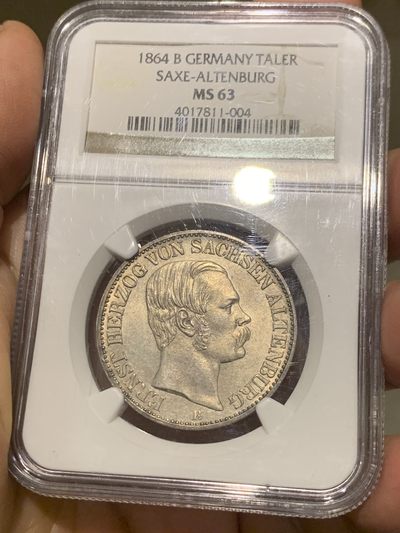 《竞宝斋》第244场-周日，周一 新年开场 (全场包邮) - 唯一亚军分 NGC MS63 德国1864萨克森-阿尔滕堡公国恩斯特一世1泰勒银币 发行量仅22200枚 对于流通币来说保存难得