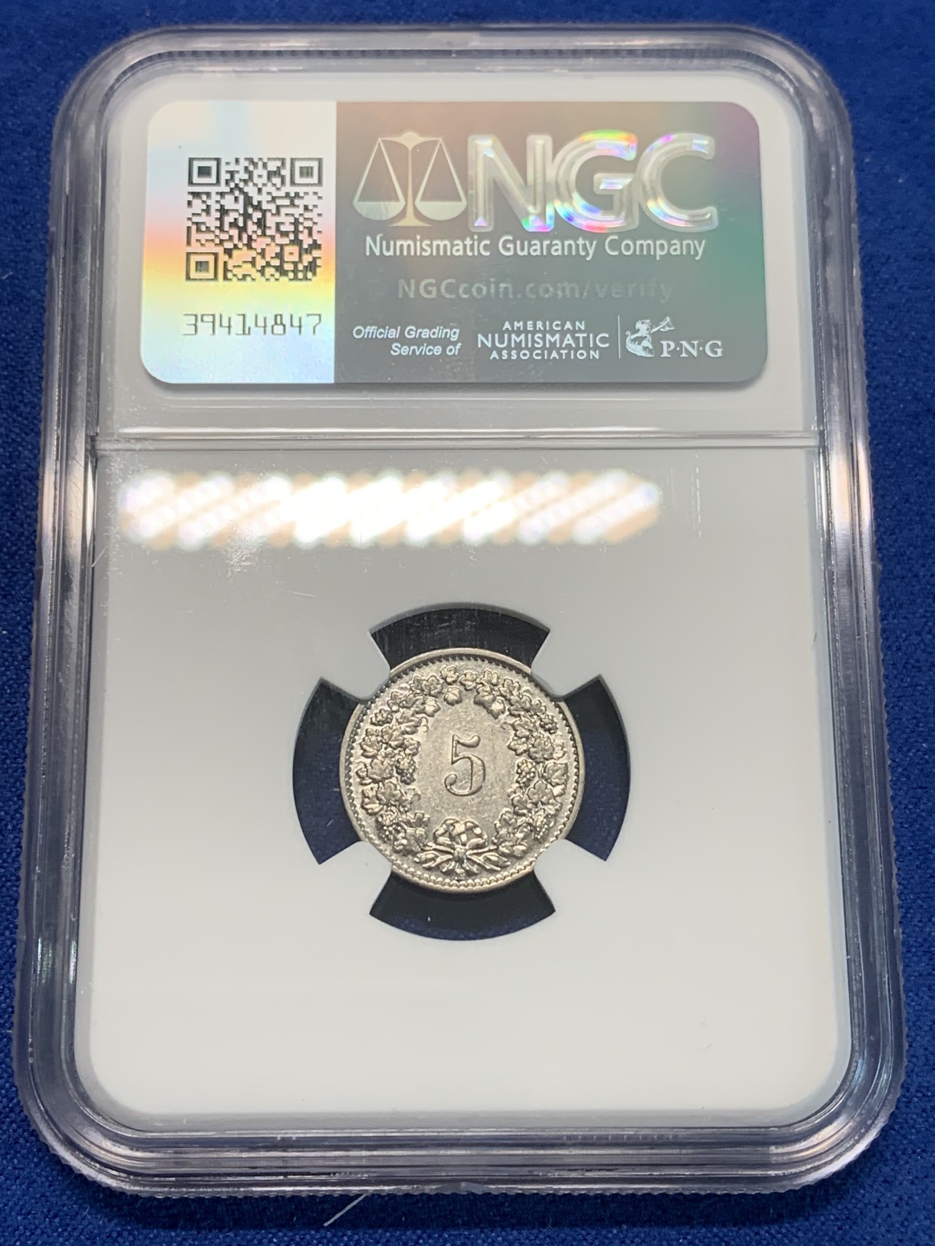 《竞宝斋》第244场-周日，周一 新年开场 (全场包邮) NGC AU53 瑞士1936年5R纯镍币稀少版本，辅币充分流通好品不多