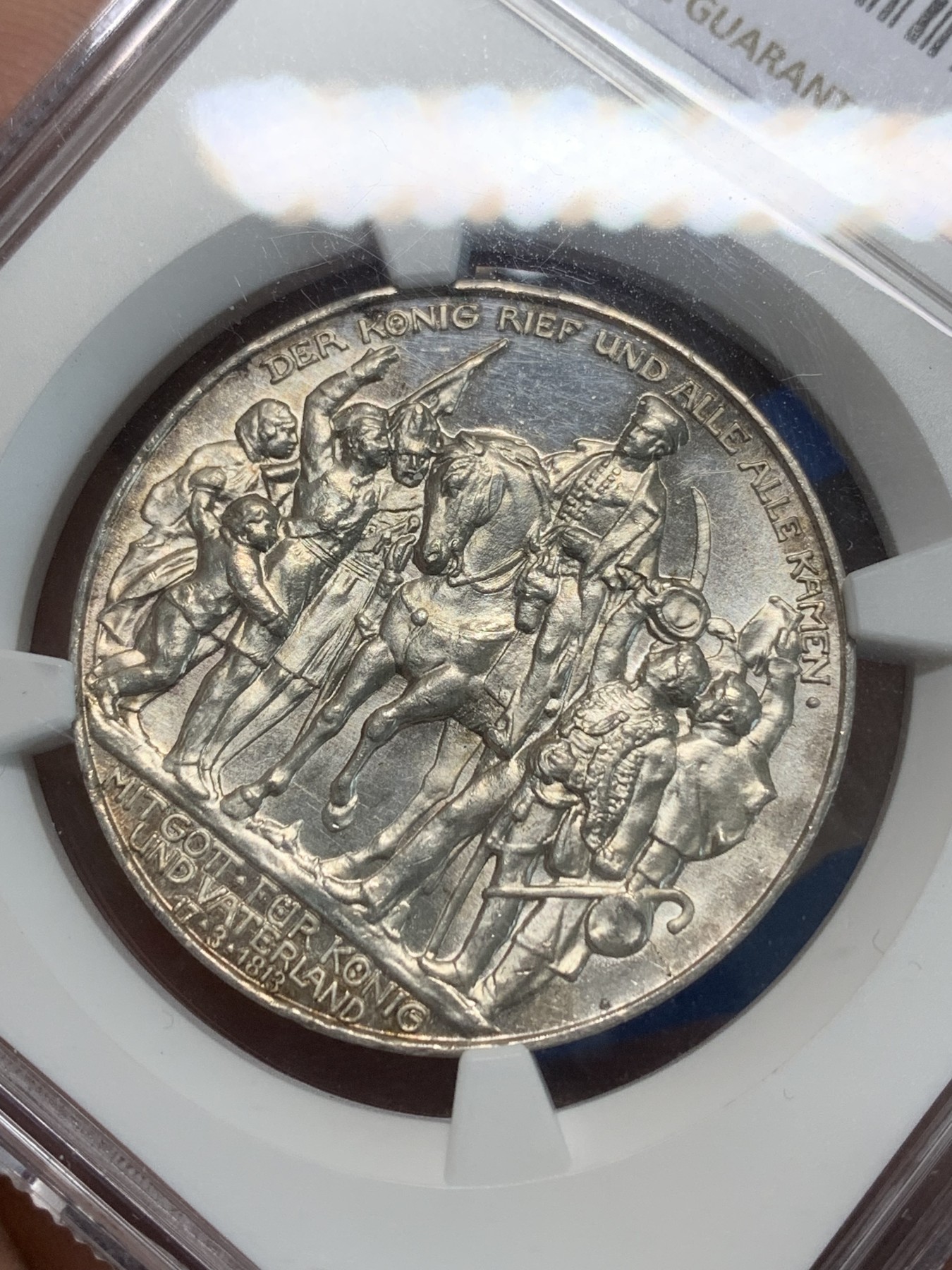 《竞宝斋》第244场-周日，周一 新年开场 (全场包邮) NGC MS62 德国普鲁士1913年战胜拿破仑纪念3马克银币 黄油包浆 值得入手