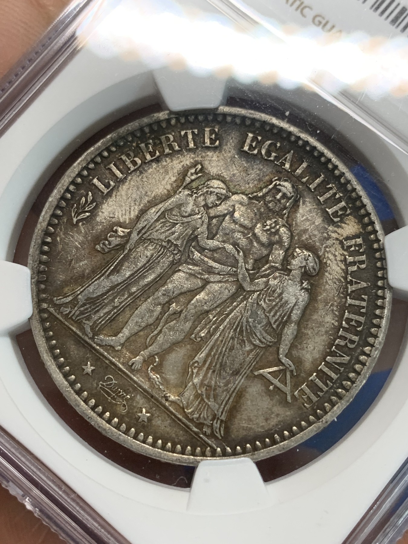 《竞宝斋》第244场-周日，周一 新年开场 (全场包邮) NGC AU50 法国1873年大力神5法郎银币