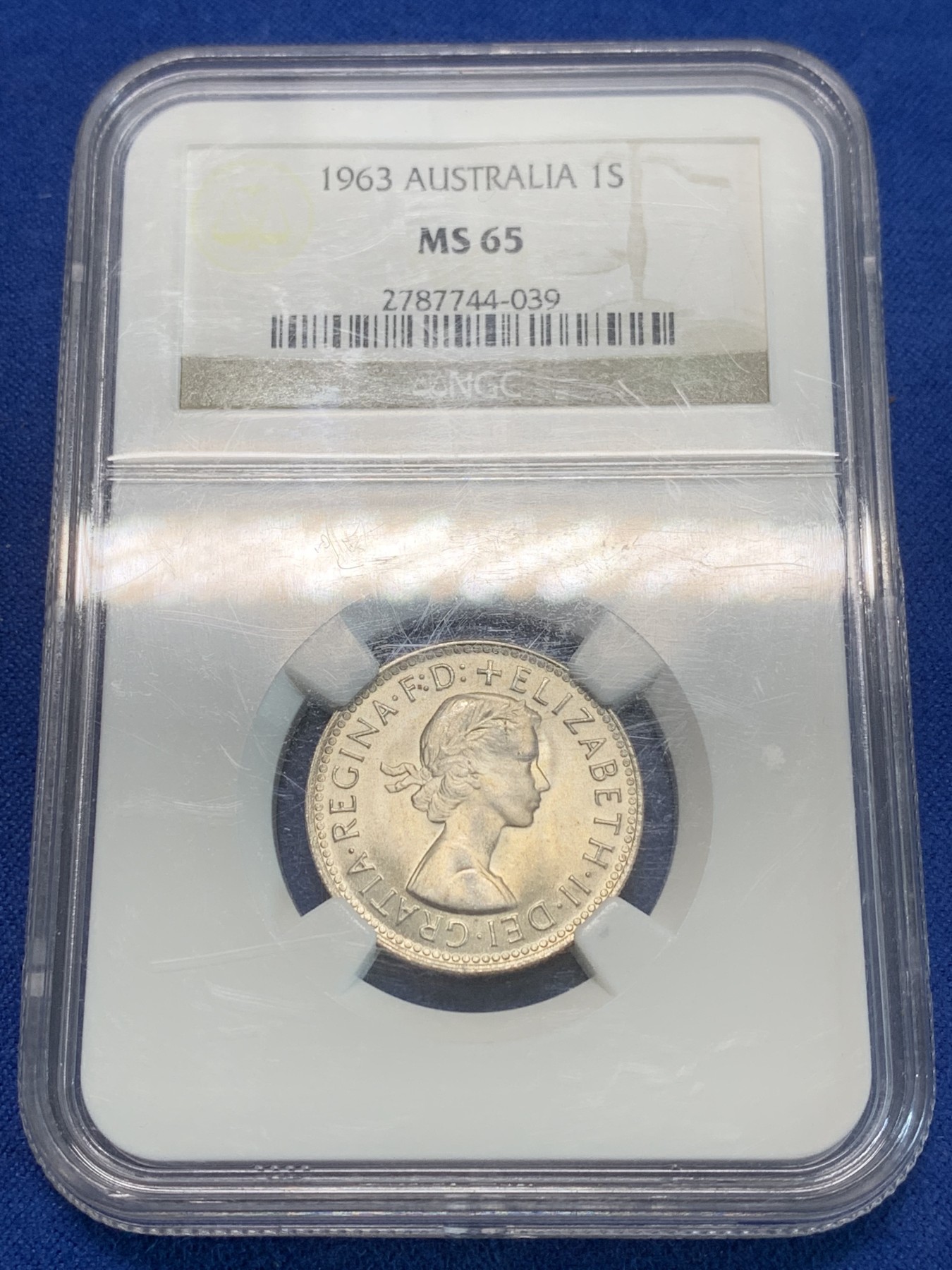 《竞宝斋》第244场-周日，周一 新年开场 (全场包邮) NGC MS65 澳大利亚1963年伊丽莎白女王绵羊1先令银币 老盒 65高分