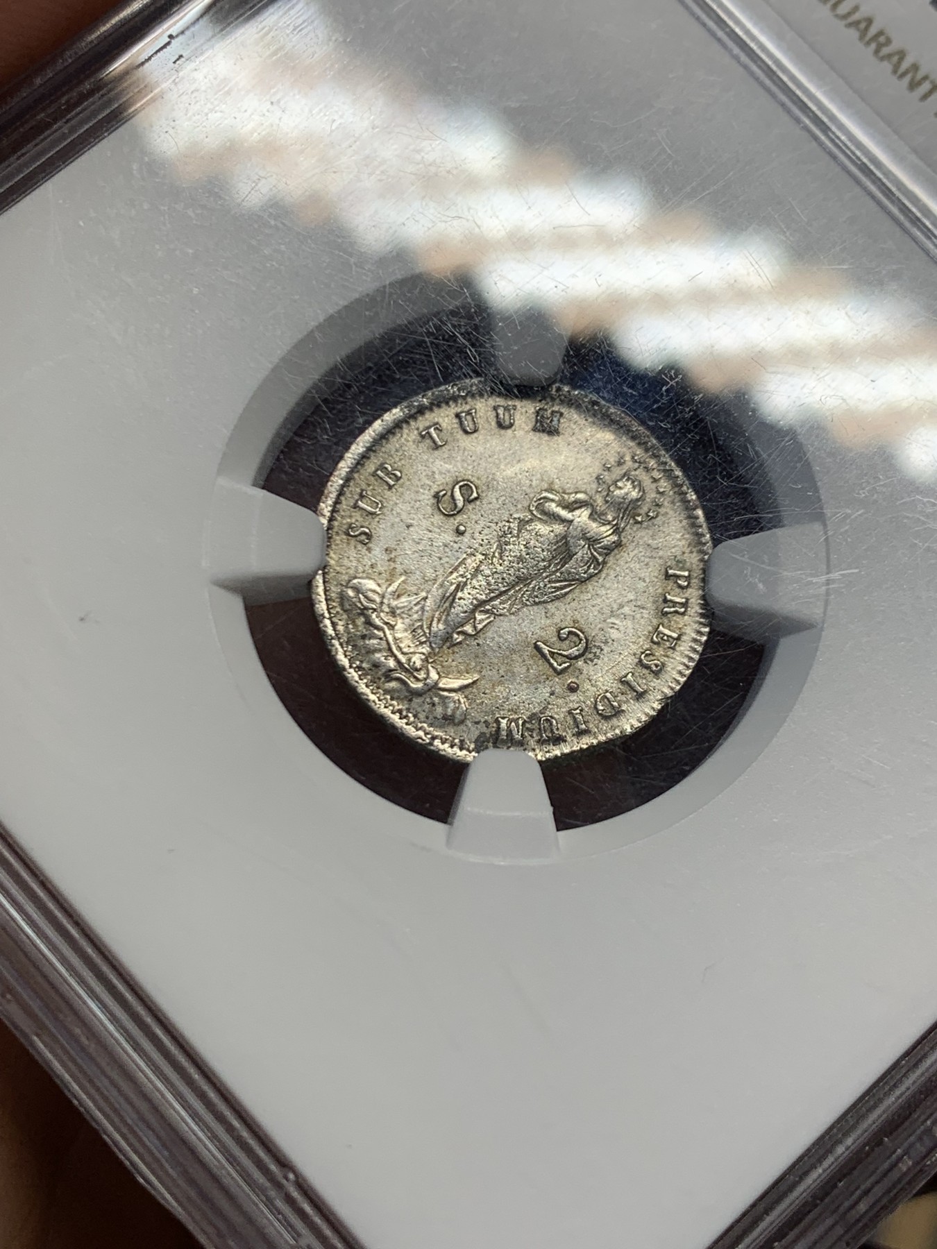 《竞宝斋》第244场-周日，周一 新年开场 (全场包邮) NGC MS62 意大利1814热那亚2索尔迪银币，正面圣母形象设计感极强，极具古典主义美感