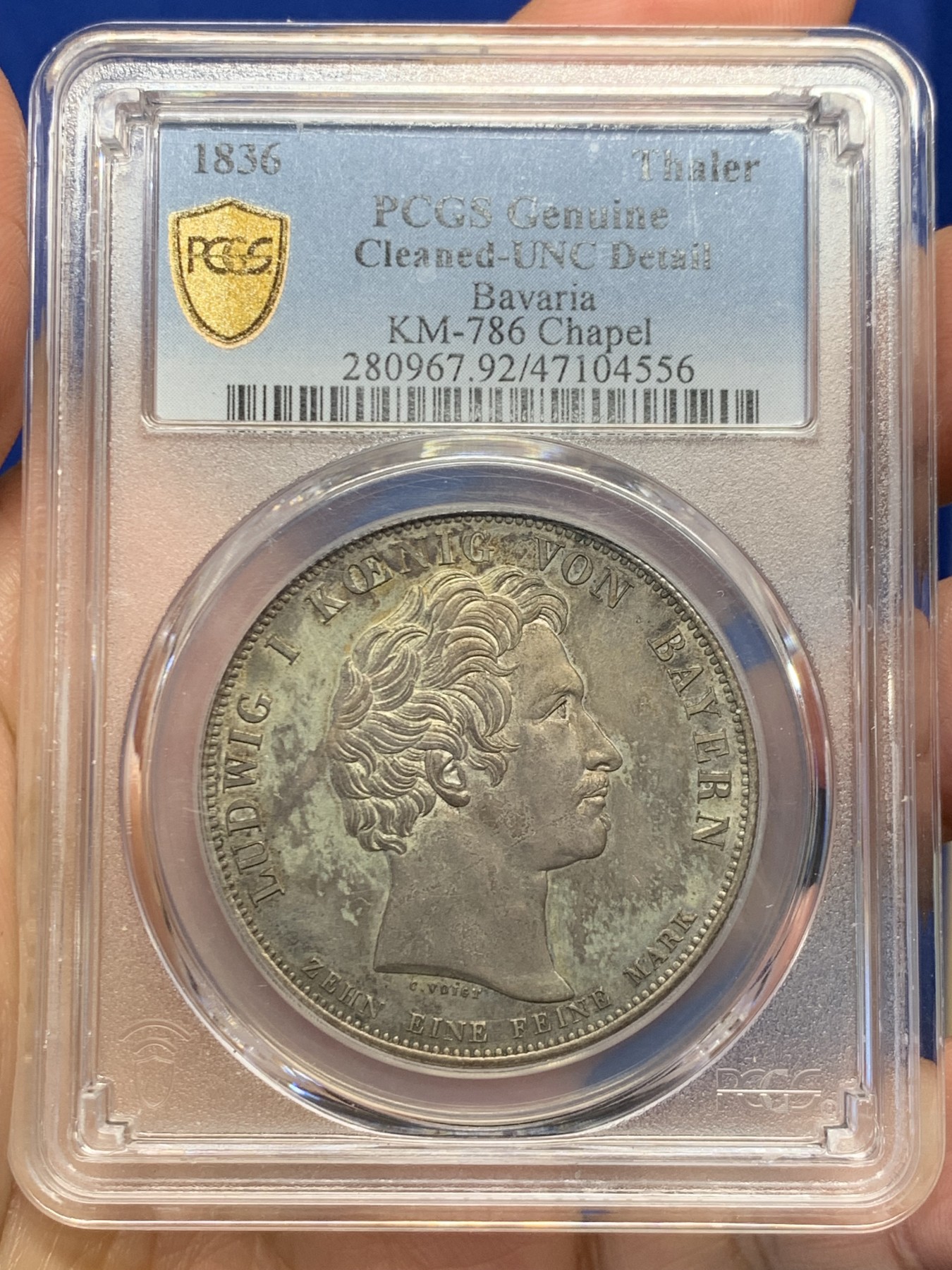 《竞宝斋》第244场-周日，周一 新年开场 (全场包邮) PCGS UNC 德国 巴伐利亚 1836 路德维希一世 奥托王子纪念堂 历史泰勒大银币 原味包浆 MS品质 感觉被错杀了 性价比好