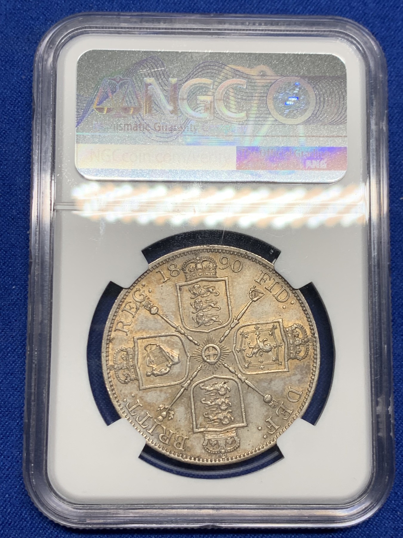 《竞宝斋》第244场-周日，周一 新年开场 (全场包邮) NGC UNC 英国 1887年 维多利亚高冠双弗洛林 4先令 银币（NGC错标版，实际为1890年，增加稀有性）