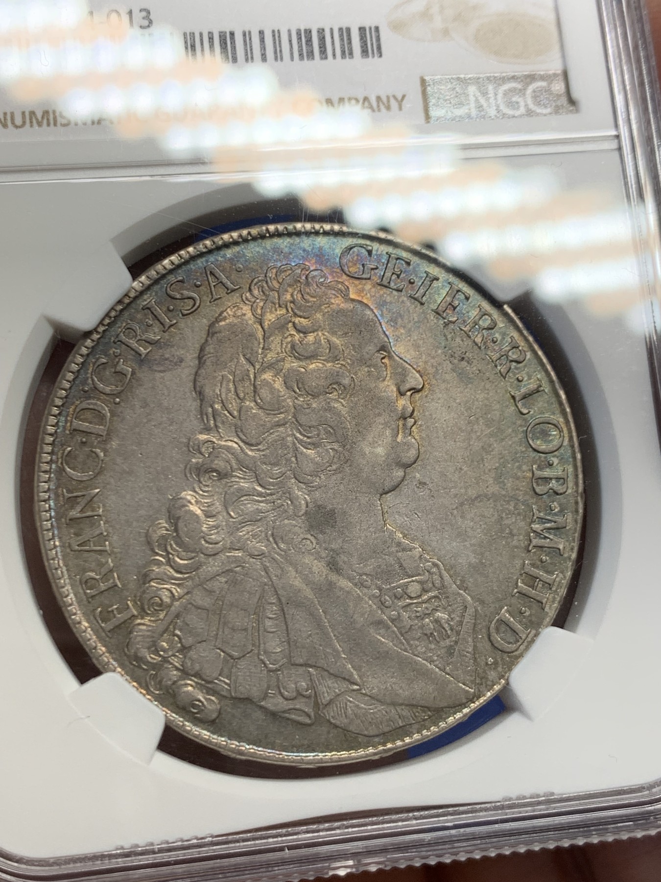 《竞宝斋》第244场-周日，周一 新年开场 (全场包邮) NGC AU53 神圣罗马帝国  1753 弗朗茨一世 泰勒大银币 环彩包浆 底板很不错